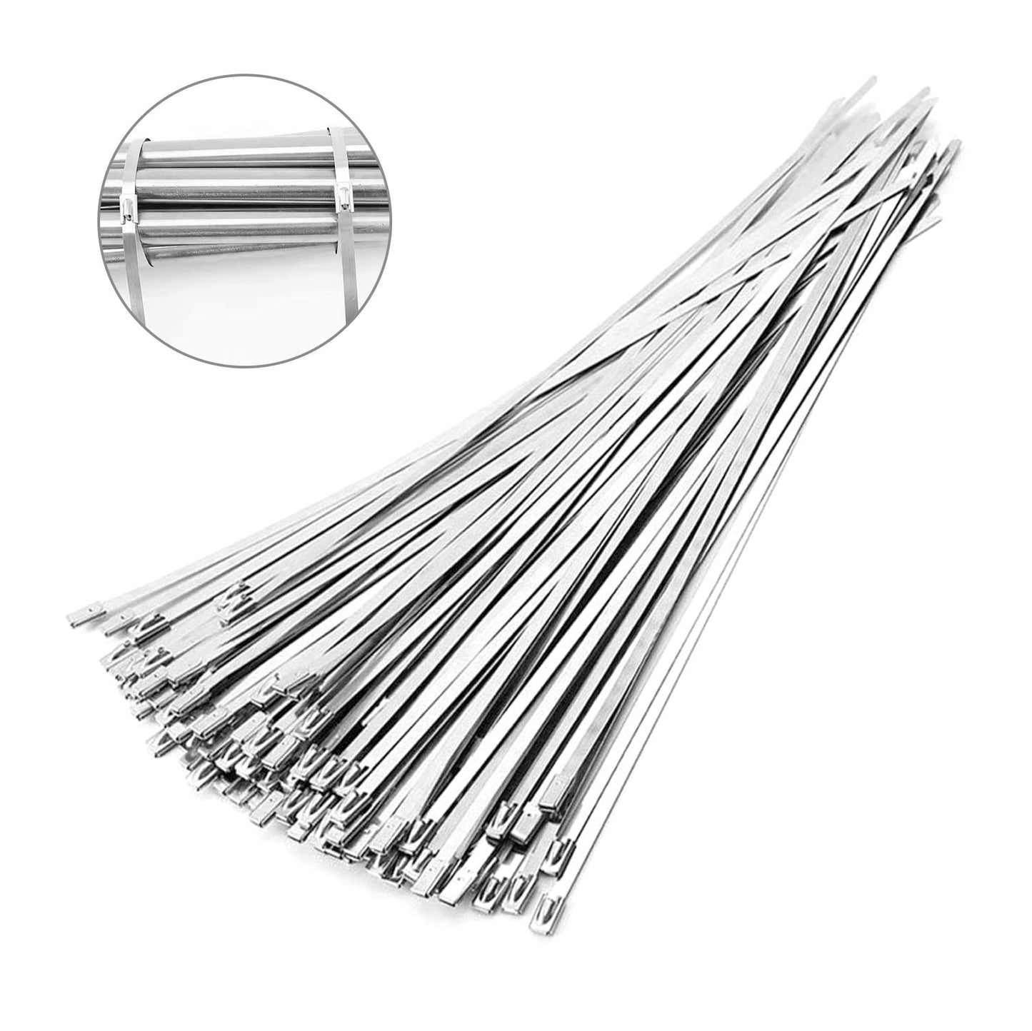 100 Pcs 20 Inch Metal Zip Ties Heavy Duty, Stainless Steel Cable Ties Metal Tie Wraps, 304 Stainless Steel Zip Ties with 200 Lbs Tensile Strength