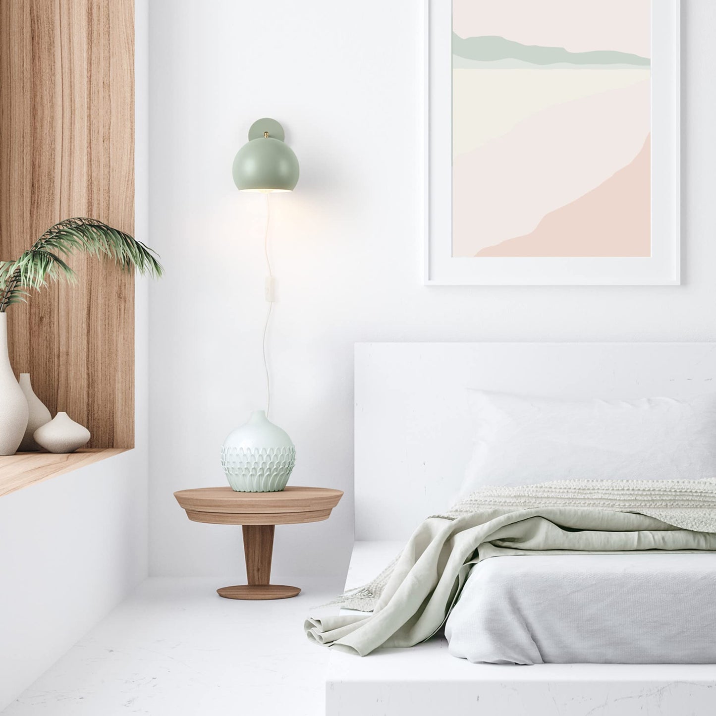 Globe Electric 65866 Willow 1-Light Plug-in or Hardwire Wall Sconce, Sage Green, Matte Brass Accent, Bulb Not Included