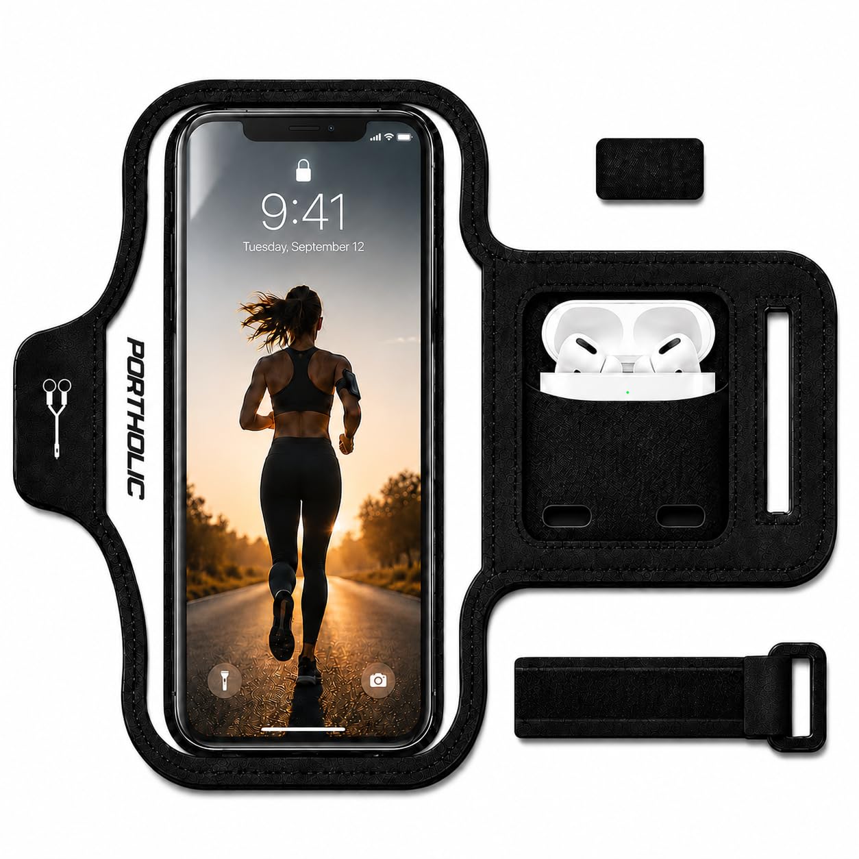 PORTHOLIC 2025 Running Armband Water Resistant Sports Phone Holder Case with Extension Strap, Key Card Slot Up to 6.9" Phone for iPhone 17/16/15/14/13
