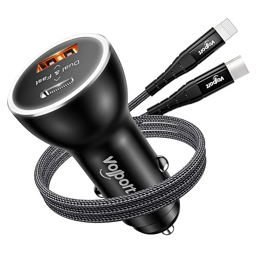 PD Fast Charging Car Charger with MFi Certified USB C Lightning Cable Carplay Cord 3.3ft, VOLPORT Auto Quick Adapter 39W Car Charger Power Delivery…