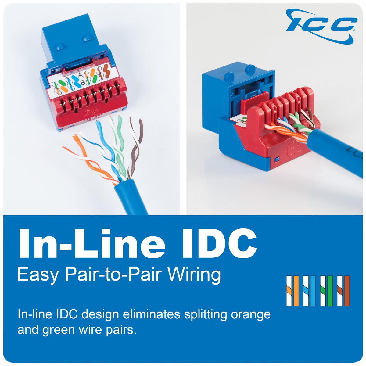 ICC CAT6 RJ45 Keystone Jack, Inline IDC No Pair Split, Ivory, 25-Pack