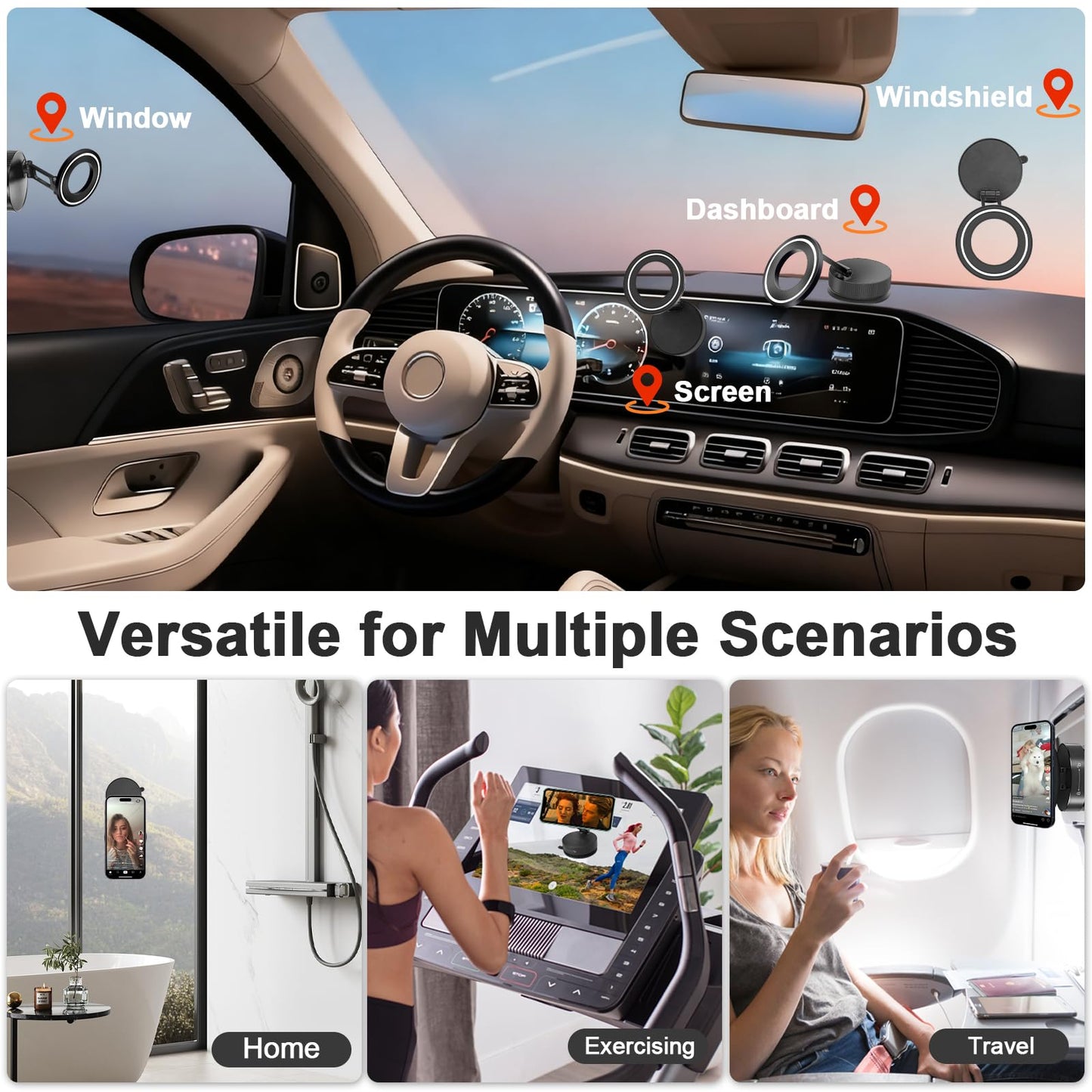 LMADFLY Car Phone Holder Mount, 118LBS Strongest Suction Cup & 2800gf Magnet, 360° Adjustable Vacuum Magnetic Dashboard Stand for iPhone 16 15 14 13