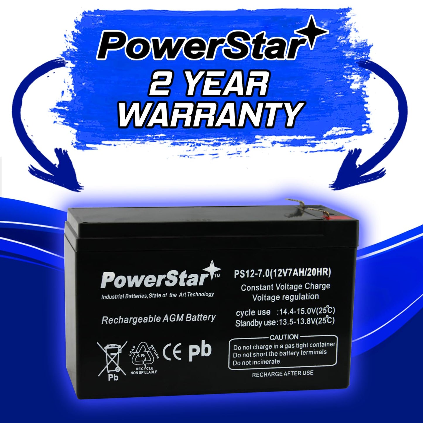 PowerStar Replacement 12V 7AH ps-1270 SLA Battery Replaces gp1272 np7-12 bp7-12 npw36-12 ub1280