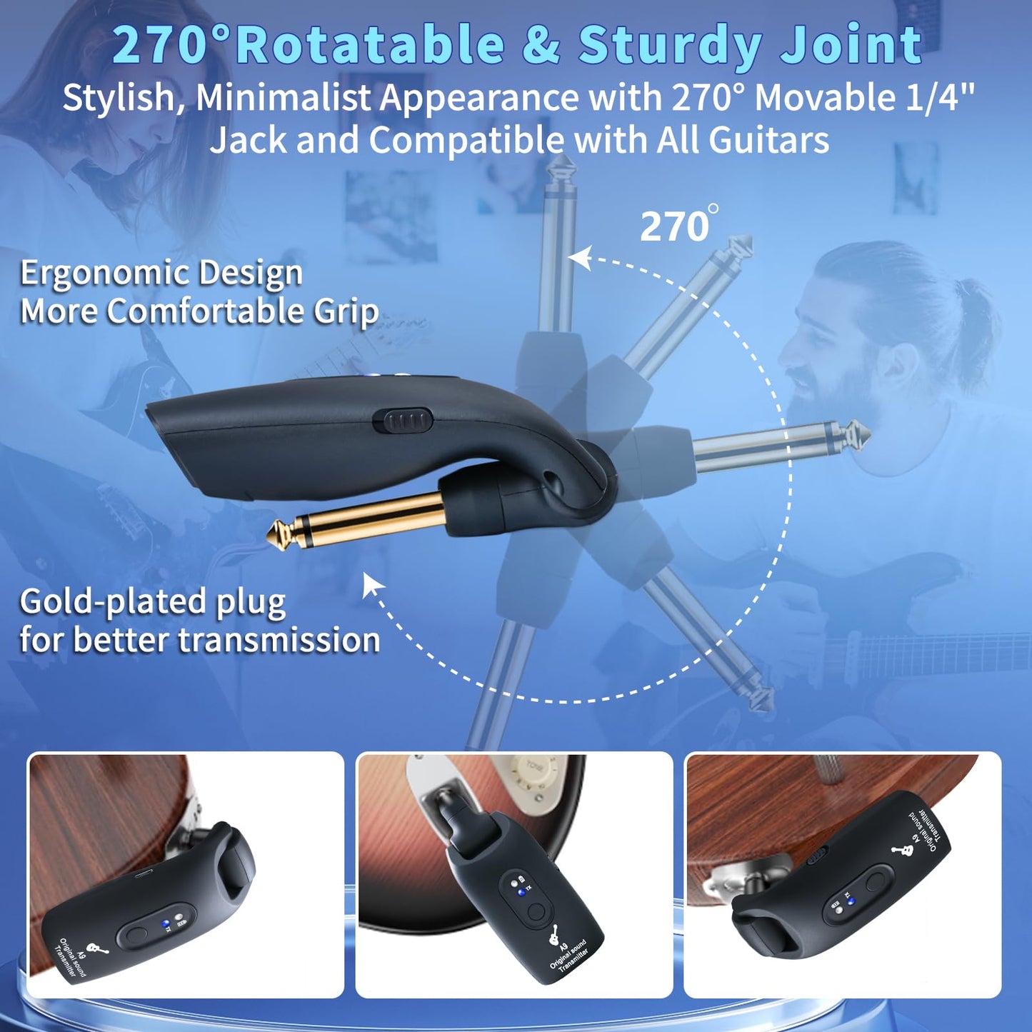 INGPARTNER 2.4GHz Wireless Guitar System Rechargeable Audio Wireless Transmitter Receiver for Guitar Bass Electric Instruments,Over 30m/100 Feet