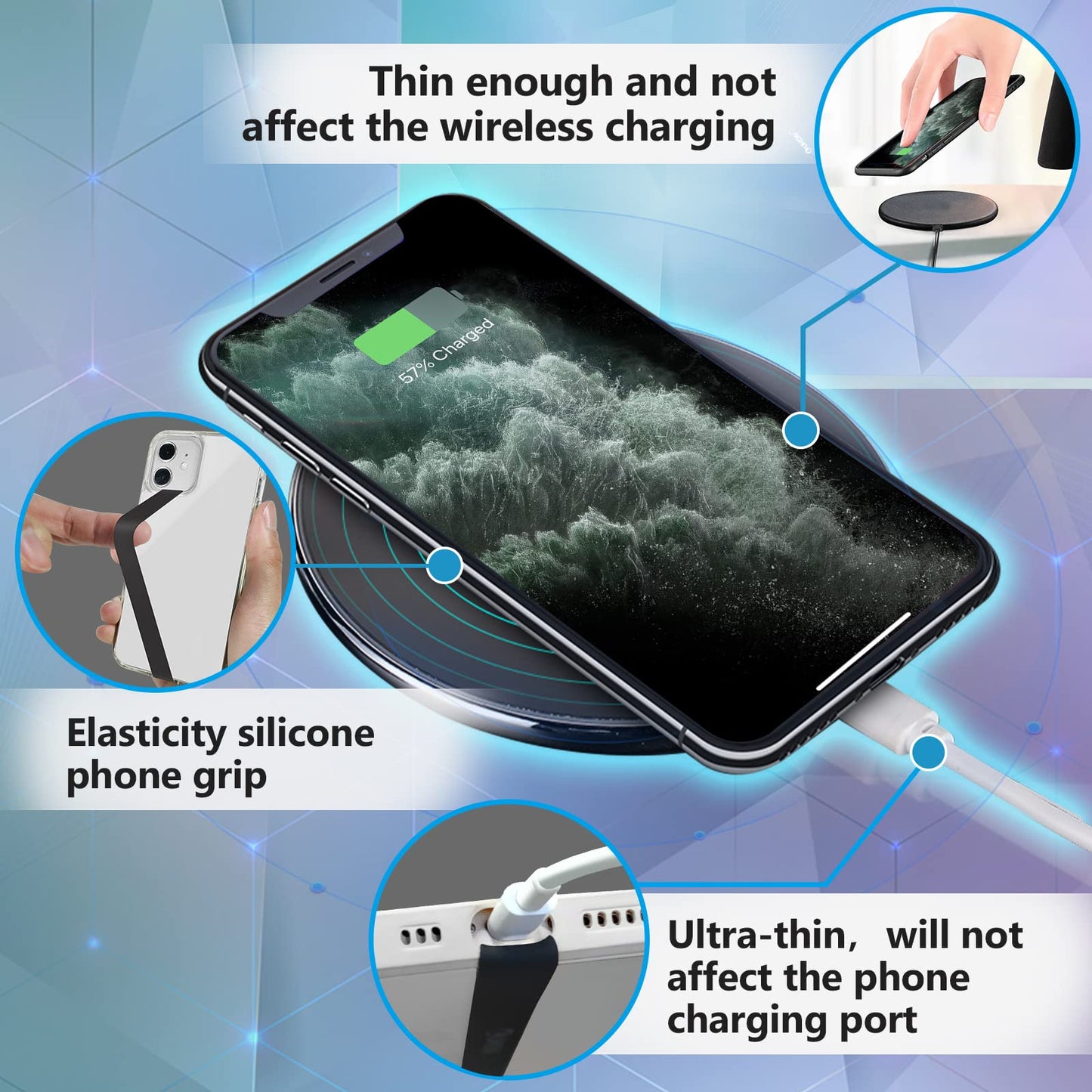 UKON Silicone Phone Grip,2 PCS Phone Strap Reusable Finger Holder with Three Short Silicone Strips DIY Combination to Fit 4.5"-7.5" Phone Case