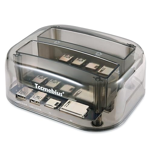 Tccmebius TCC-S865 USB 3.0 to SATA IDE Dual Slots External Transparent Hard Drive Docking Station with Card Reader and 2 Ports USB 3.0 Hub for 2.5 3.5