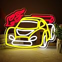 HKONHGUK Race Car Neon Sign Yellow Red White LED Light Dimmable USB Powered Wall Decor for Boys Bedroom Game Room Man Cave Racing Car Design