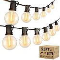 OHLUX Outdoor String Lights, 55FT Shatterproof LED Patio Lights with 26 Dimmable Plastic G40 Bulbs, 2200K Waterproof Connectable Hanging String