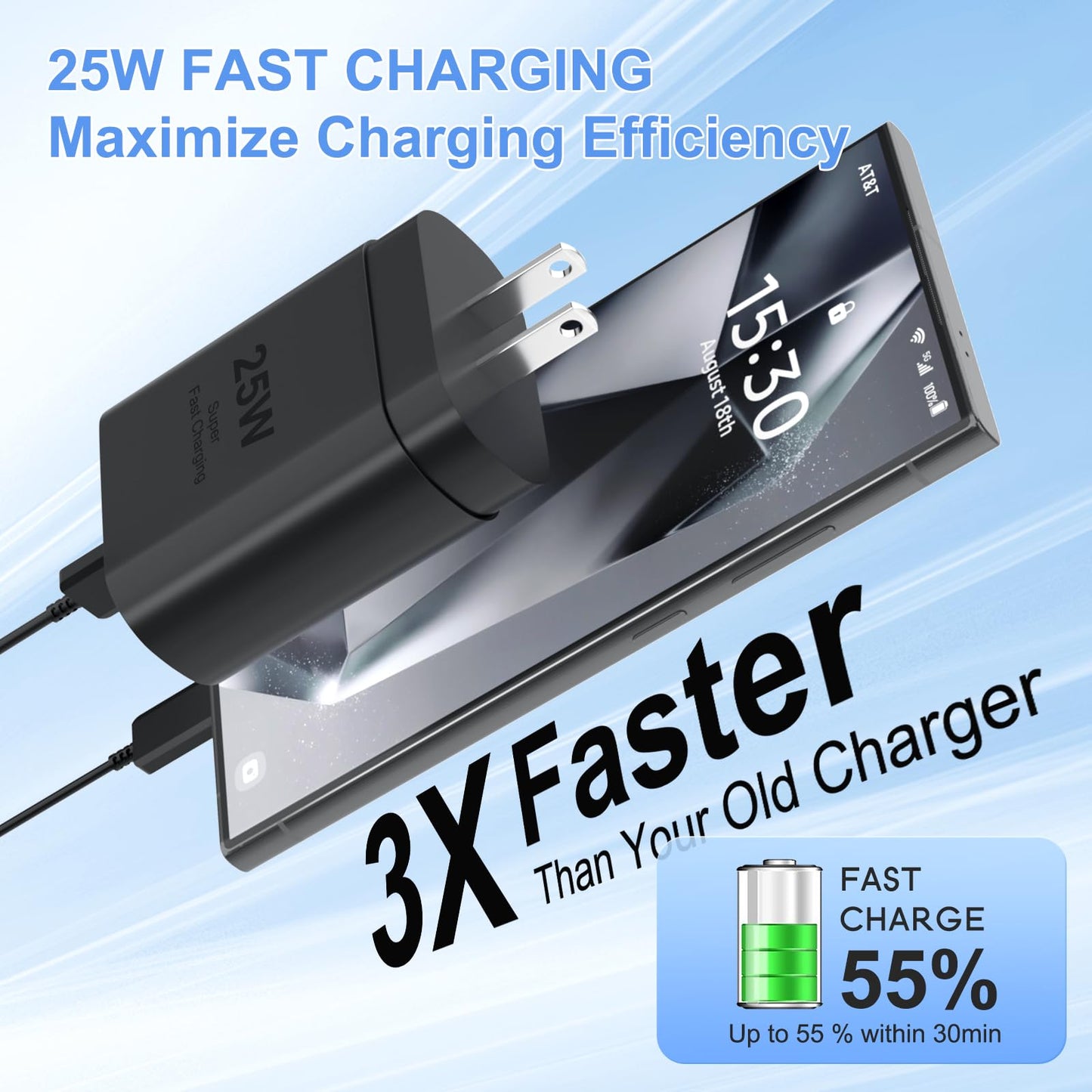 Samsung USB-C Super Fast Charging Wall Charger-25W PD Charger Adapter with Type-C Cable(6.6ft) for Samsung Galaxy S26/S26 Ultra/S25/S25 Ultra/S24/S24