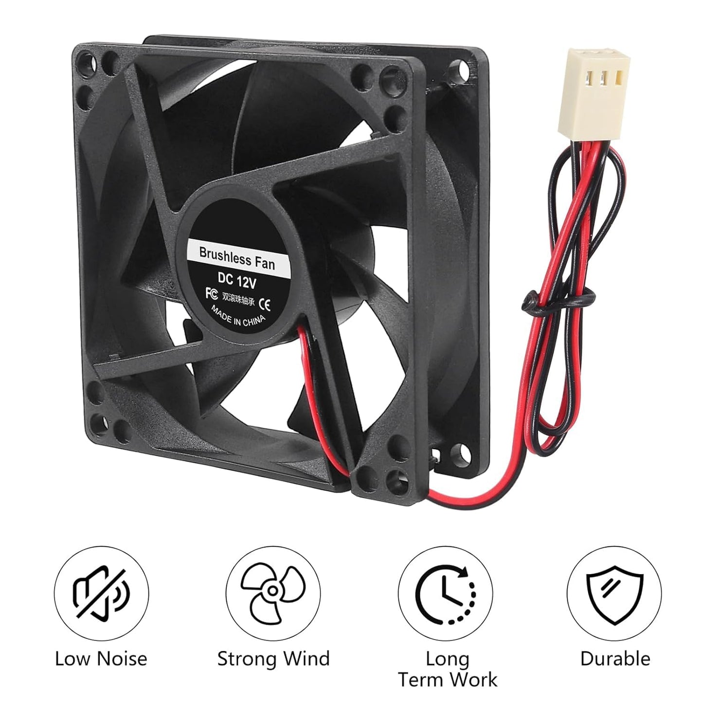 ALMOCN 2PCS 80mm DC Brushless Cooling Fan 12V High Airflow Cooling Fan Dual Ball Bearing 2 Wire 3 Pin for PC Case Computer RV Refrigerator, 80 x 25mm