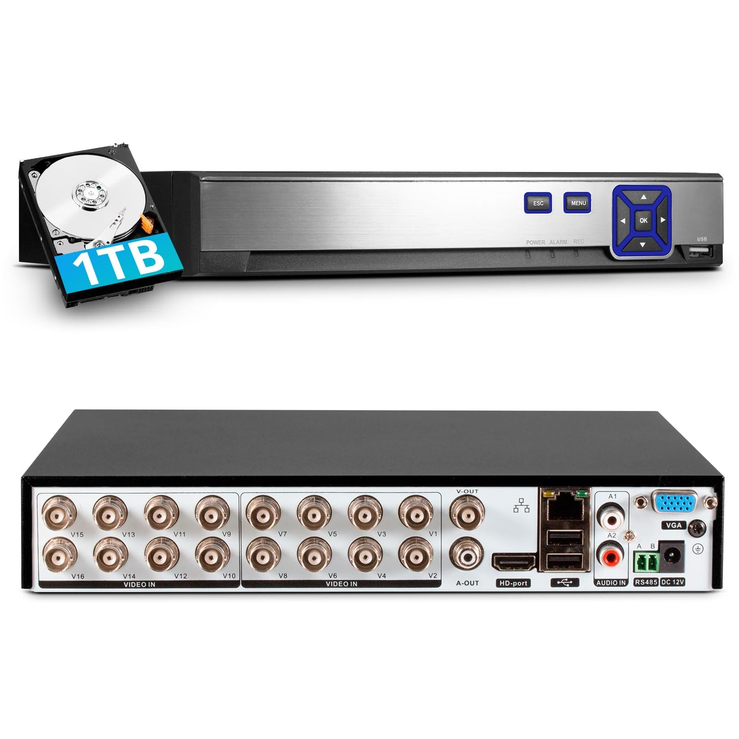 TOWODE 16 Channel Security Recorder DVR Supports 5MP Hybrid 5-in-1 AHD/TVI/CVI/CVBS/IP Analog Camera DVR with Human Detection, Remote Access 24/7