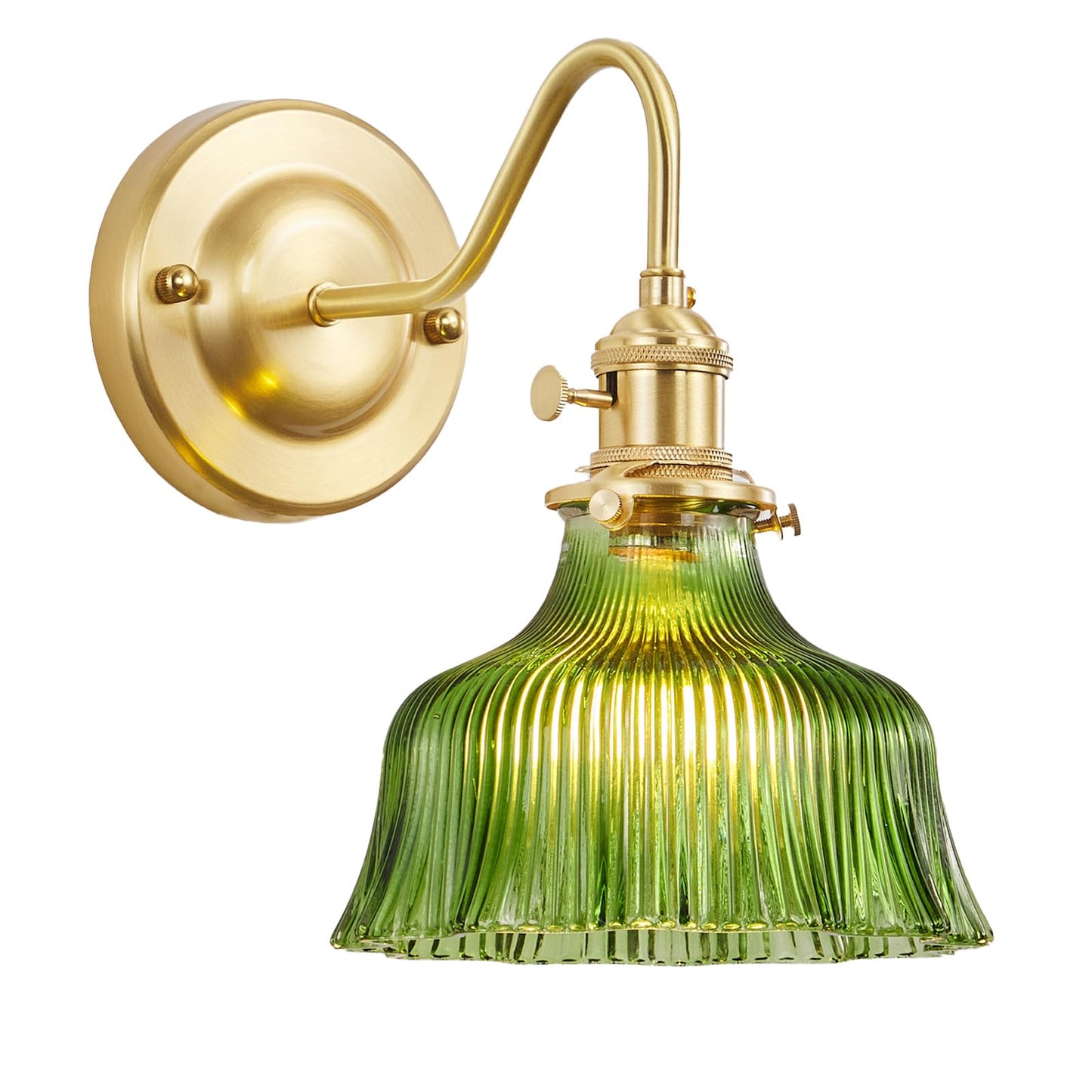 YJQHXY Retro Industrial Style Wall Sconce - Iron Base with Brass Socket, Wall Lights Fixtures with Green Glass Shade, Compatible with E26/E27 Bulbs