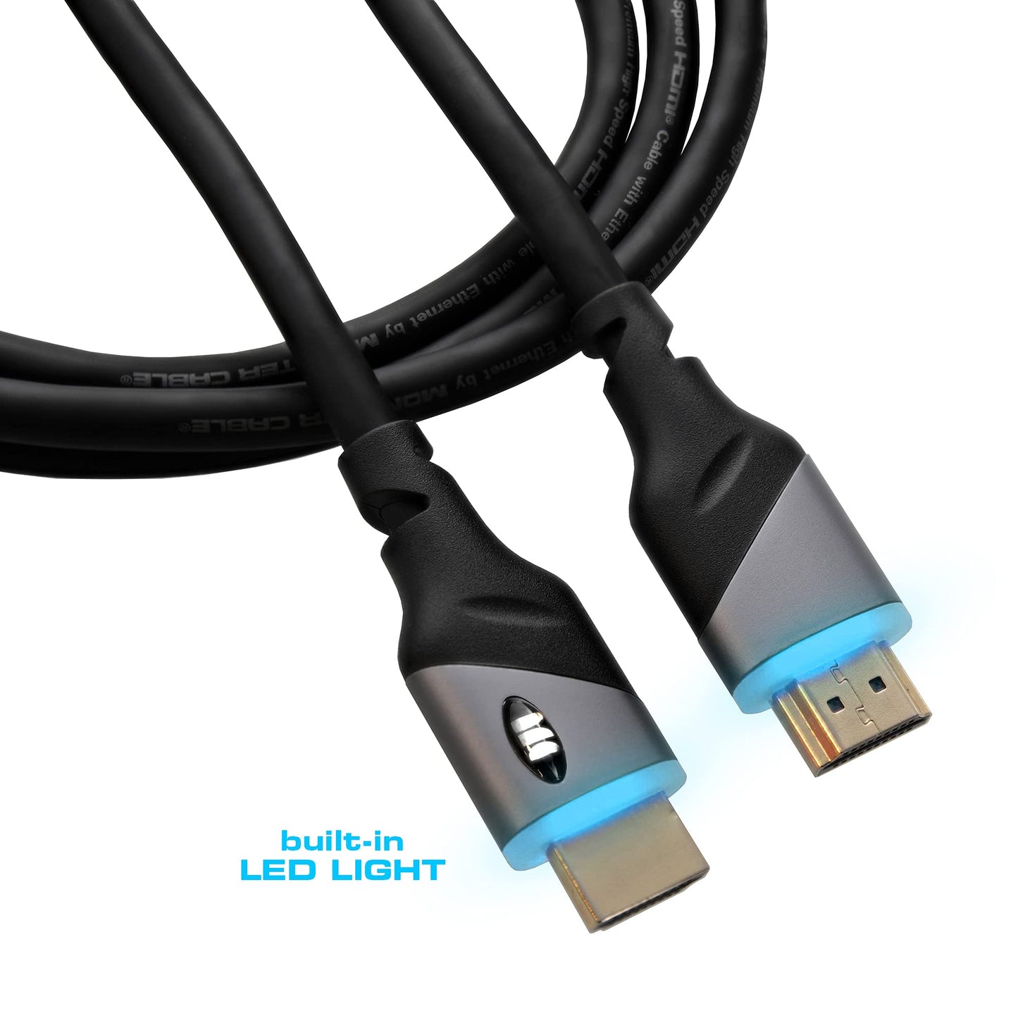 Monster 6ft High Speed 4K HDR Hdmi Cable with Built-in Blue Led Light, Gaming, Video, and Computer Cable