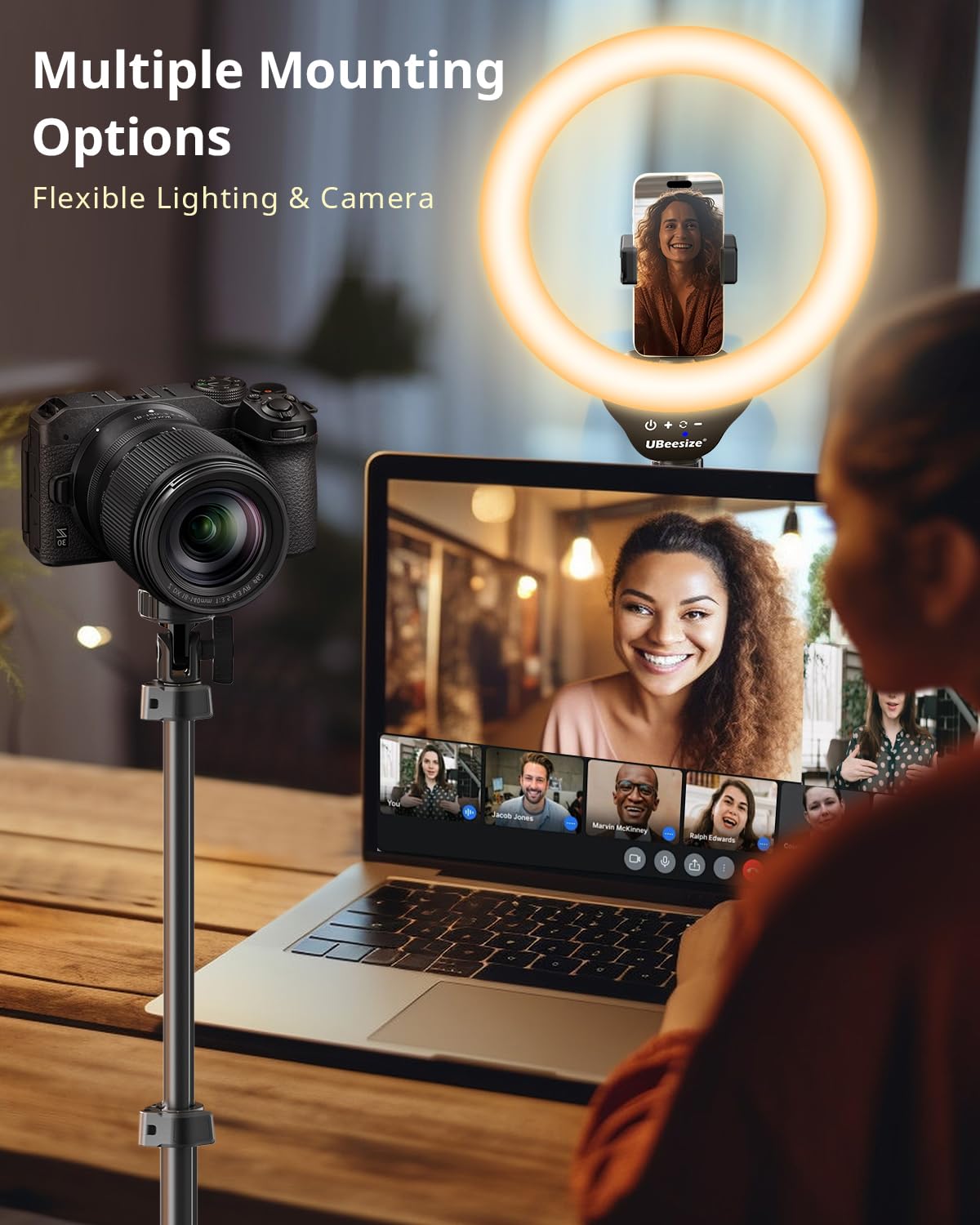 UBeesize 12'' LED Ring Light with 62'' Tripod Stand, Selfie Ring Light for Video Recording, Live Streaming, TikTok & YouTube, Compatible with iPhone &