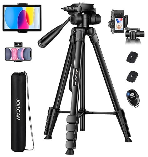 JOILCAN Camera Tripod, 68" Tablet Tripod Stand for Phone Cameras, Travel Tripods Compatible with iPad iPhone DSLR SLR Projector, Cell Phone Tripods