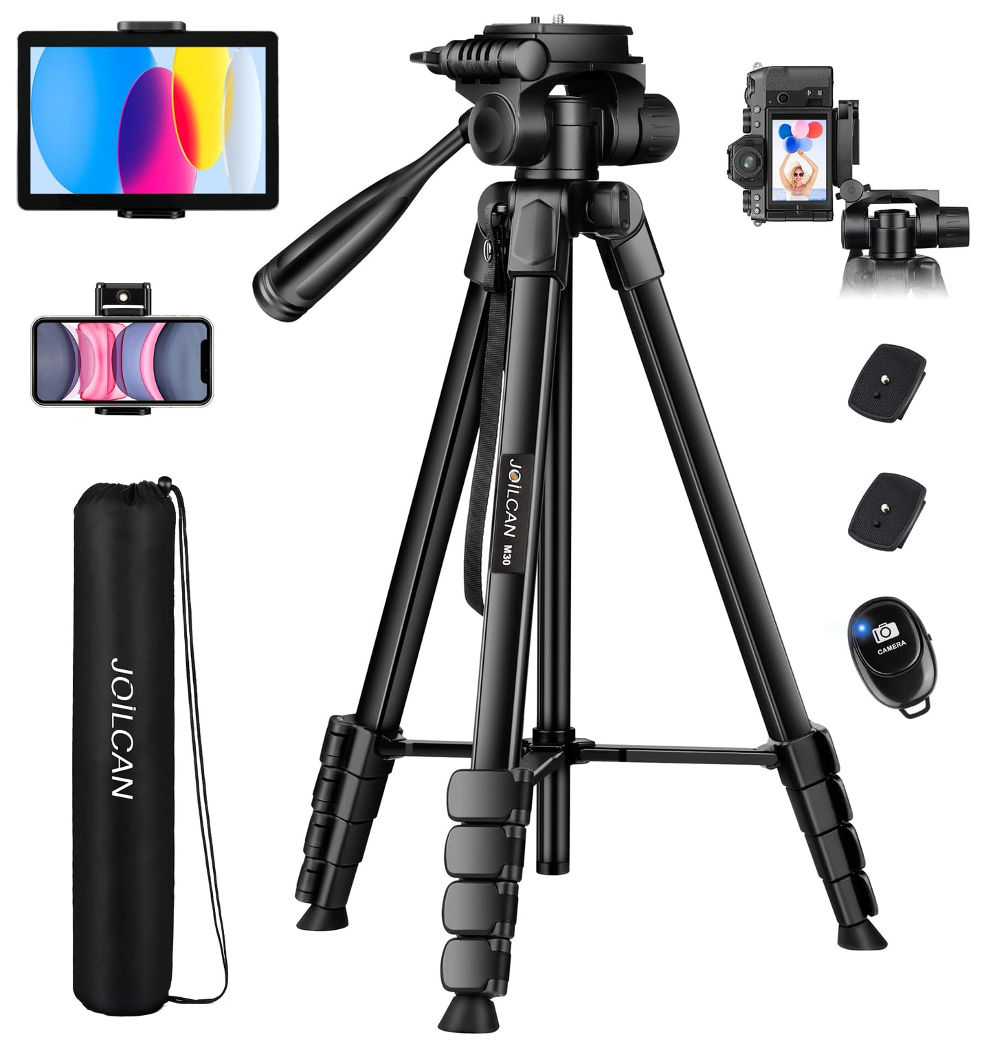 JOILCAN Camera Tripod, 68" Tablet Tripod Stand for Phone Cameras, Travel Tripods Compatible with iPad iPhone DSLR SLR Projector, Cell Phone Tripods