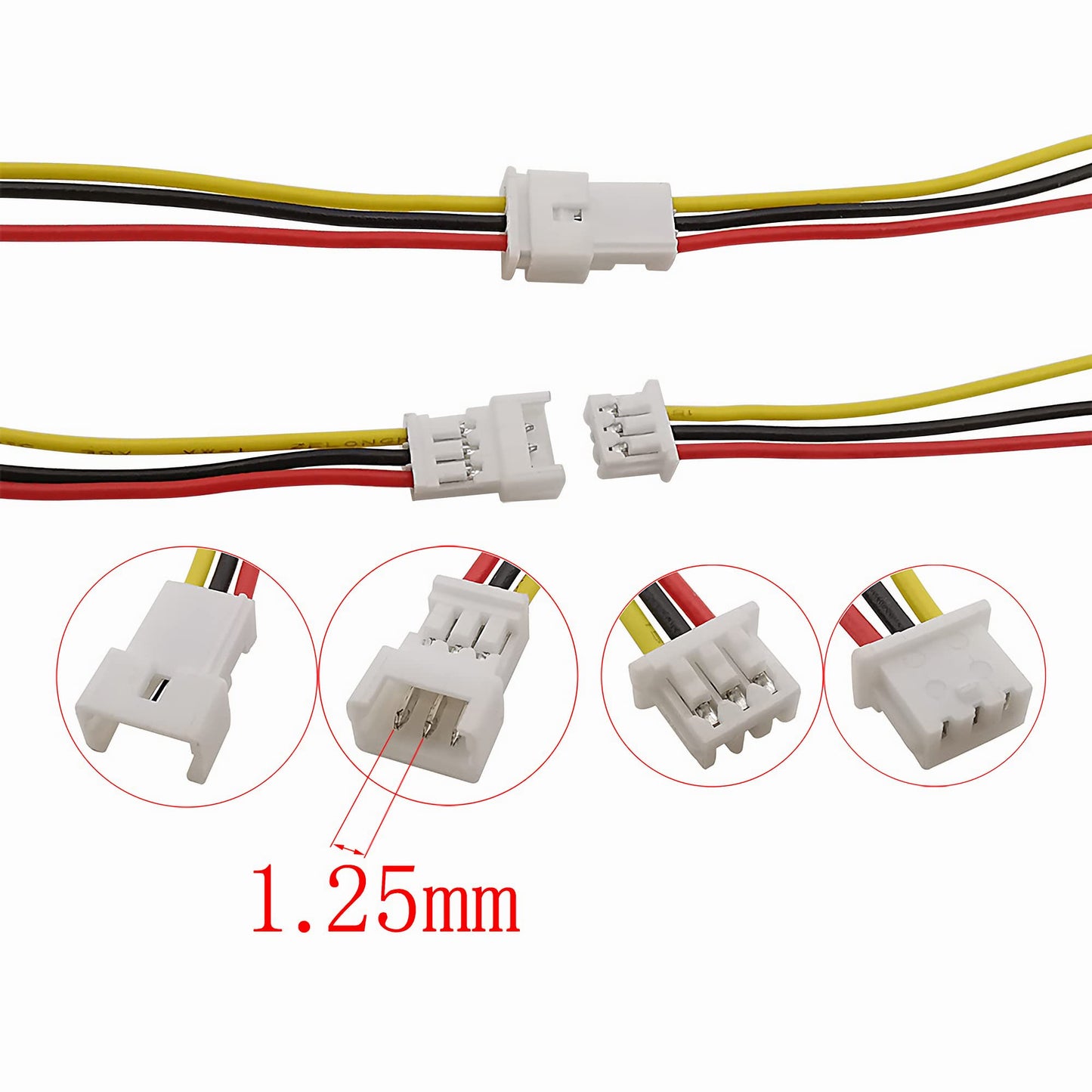 Micro Jst 1.25 Wire Connectors, 20Pairs/40pcs 1.25mm 3 Pin Jst Male and Female Connector Plug with Wires Cables Kit for LED Light 100mm
