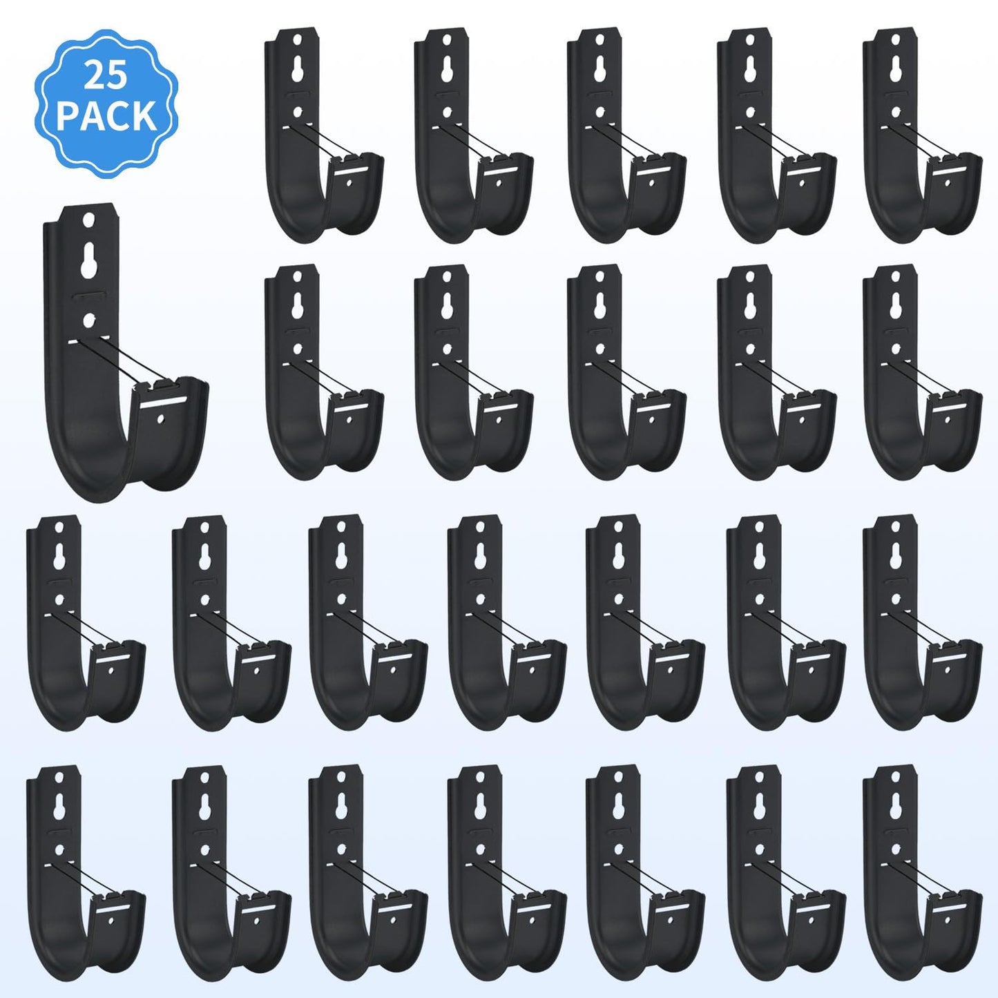 KUAGINZUHE 25 Pack 2-Inch Galvanized Steel Cable Support J-Hooks with Retainer Clips - Heavy Duty Wall Mount Cable Management Hooks for Structured