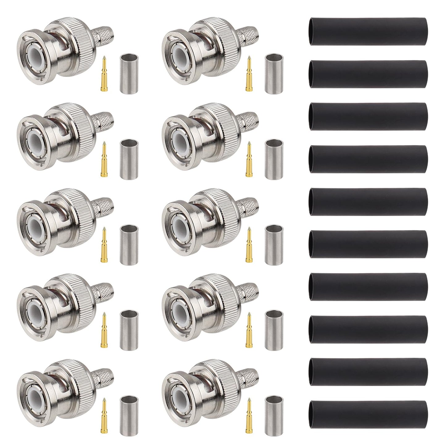 MOOKEERF BNC Male Crimp Connector, BNC Q9 Male Plug Crimp Connector for RG8X LMR240 4D-FB RG8 Mini Coax Cable (Pack of 10)
