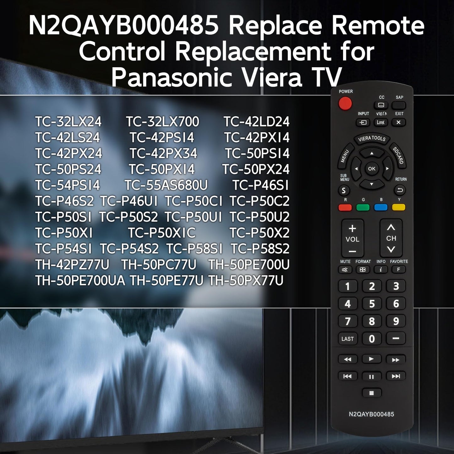 N2QAYB000485 Remote Control for Panasonic Tv Remote Replacement, Replace Panasonic Tv Remote Compatible with LCD LED Plasma Viera TVs TC-42LD24