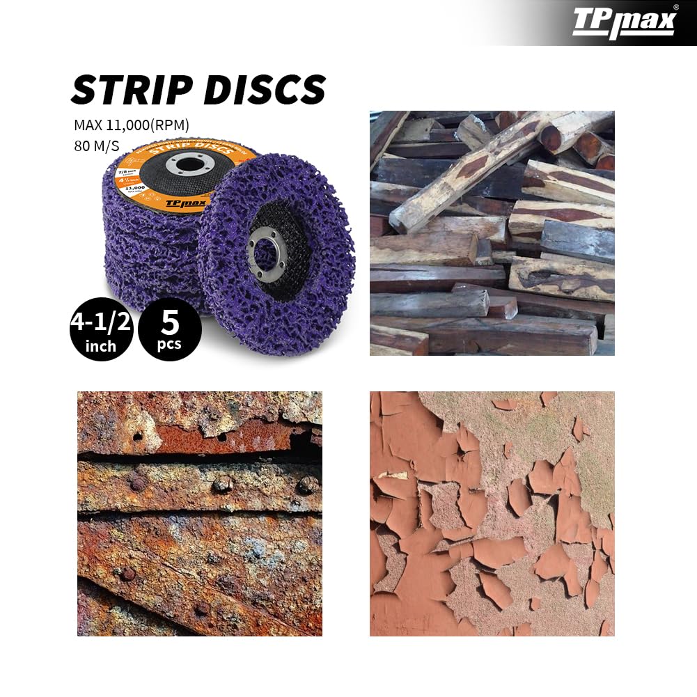 TPmax 4-1/2" x7/8'' Stripping Discs Rust Remover Wheel Remove Paint and Oxidation Poly Strip Wheel Disc Abrasive Angle Grinding Wheel - 5 Pack(Purple)