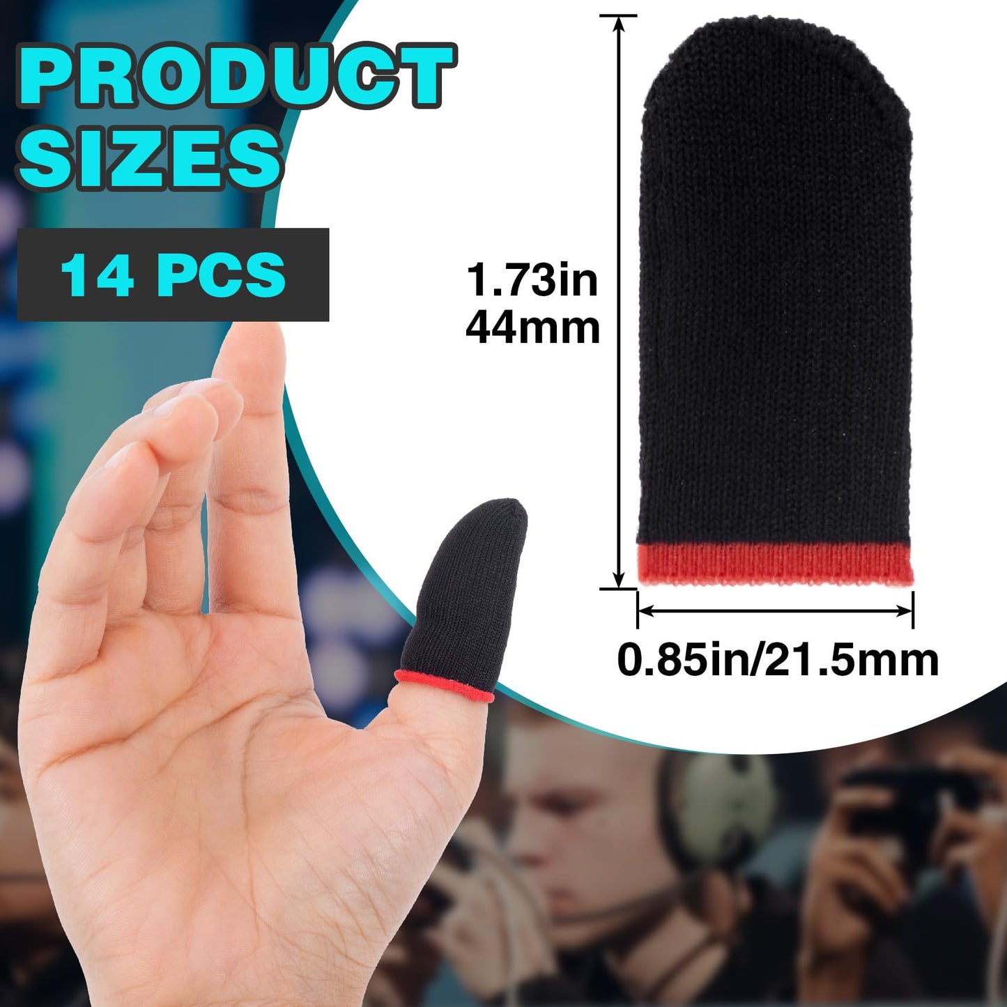 VARMDUKKE 14 Pcs Gaming Finger Sleeves, Sweat-Proof Thumb Gloves for Mobile Gaming, Ultra-Thin Finger Gloves with Silver Fiber for Touchscreen Devices