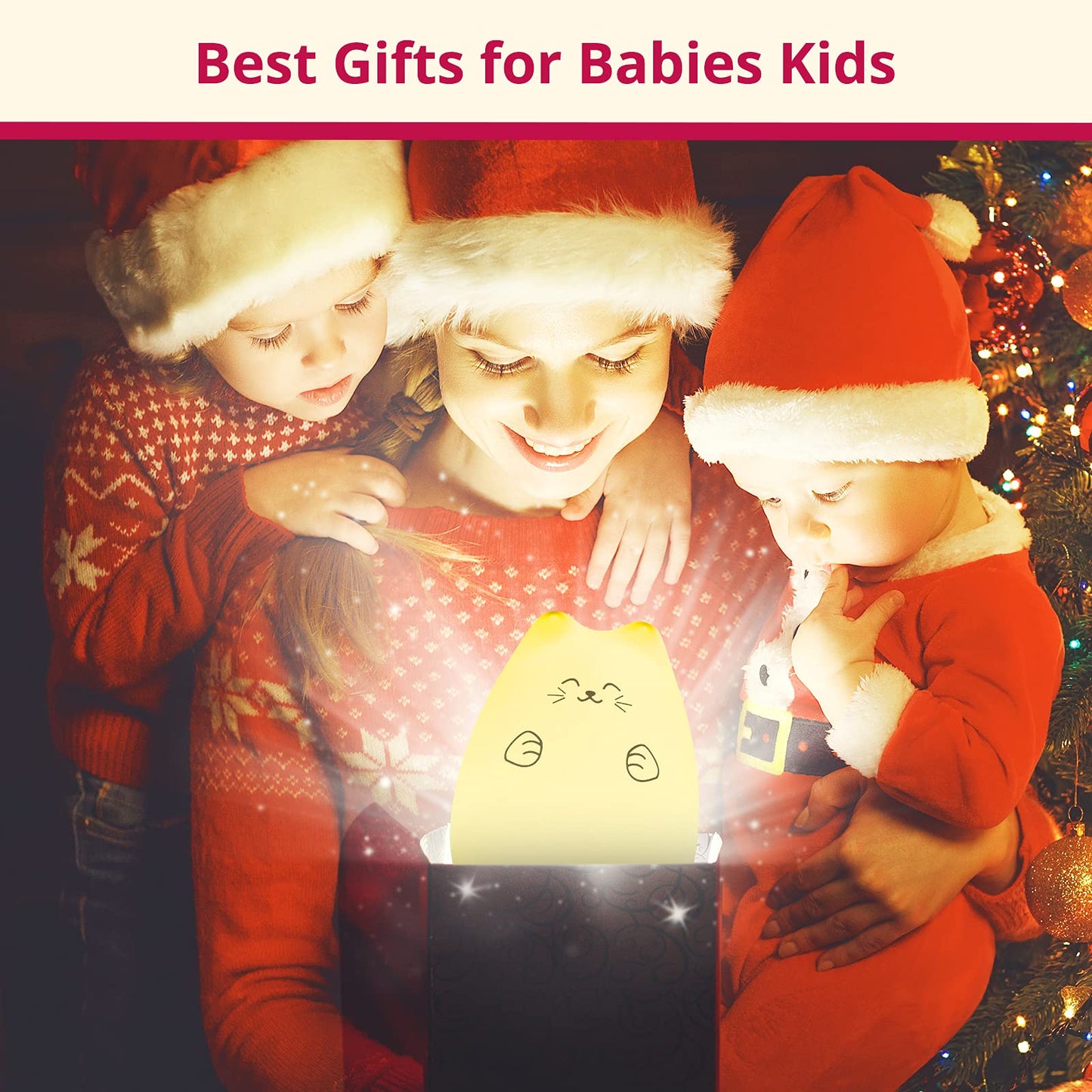 GoLine Cute Night Lights for Kids, Best Christmas Birthday Gifts for 3-12 Year Old Girls Teen, Cat Silicone Baby Night Light for Newborn, Remote