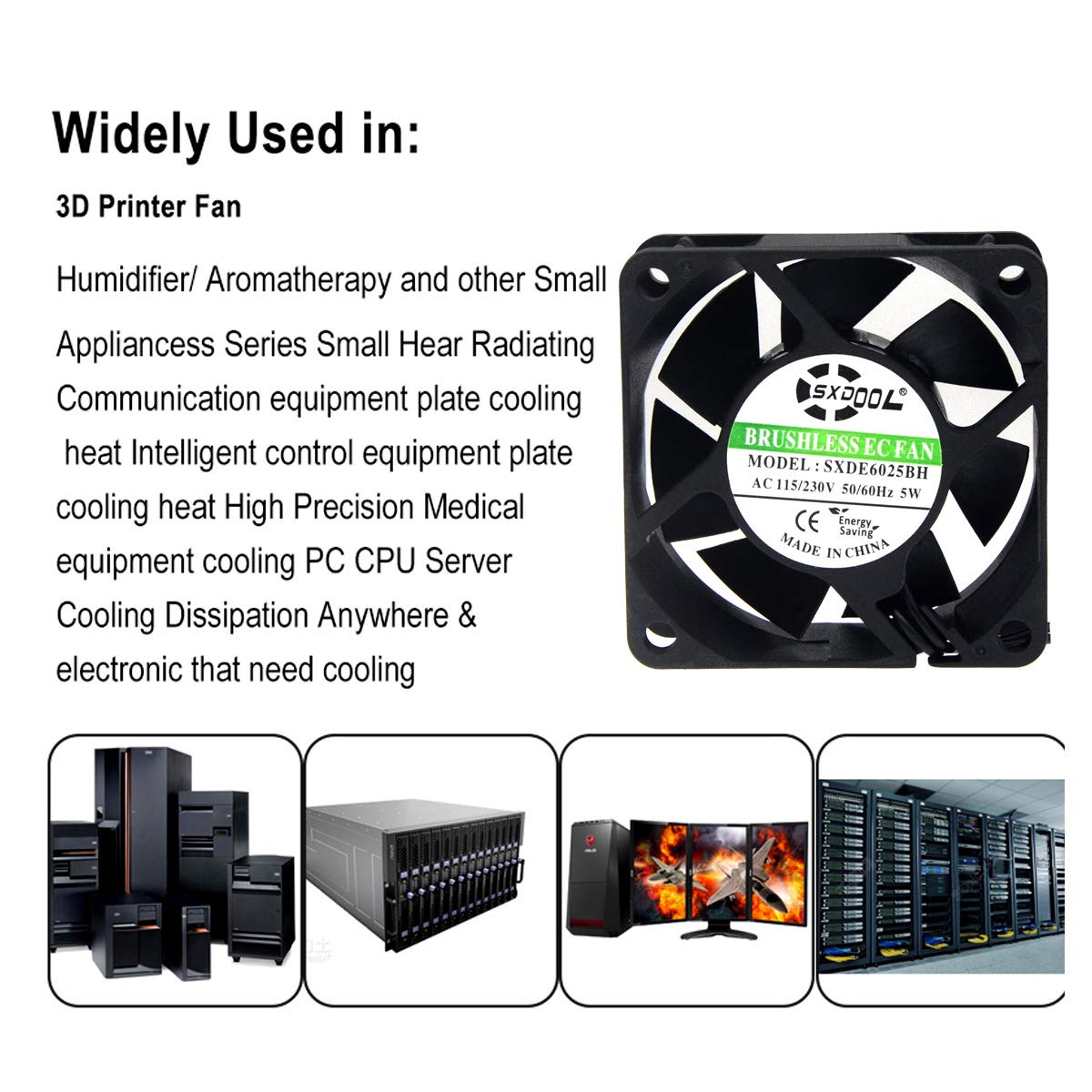 SXDOOL EC Cooling Fan 60x25mm AC 110V 115V 120V 220V 240V Dual Ball Bearings for Chassis case cabinets projectors