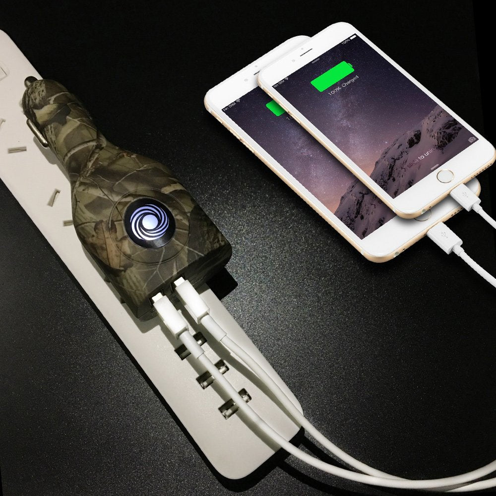 NDLBS Dual USB Car Charger,2-in-1 Car and Home Portable Travel Charger with Foldable Plug for iPhone iPad LG (Camouflage)