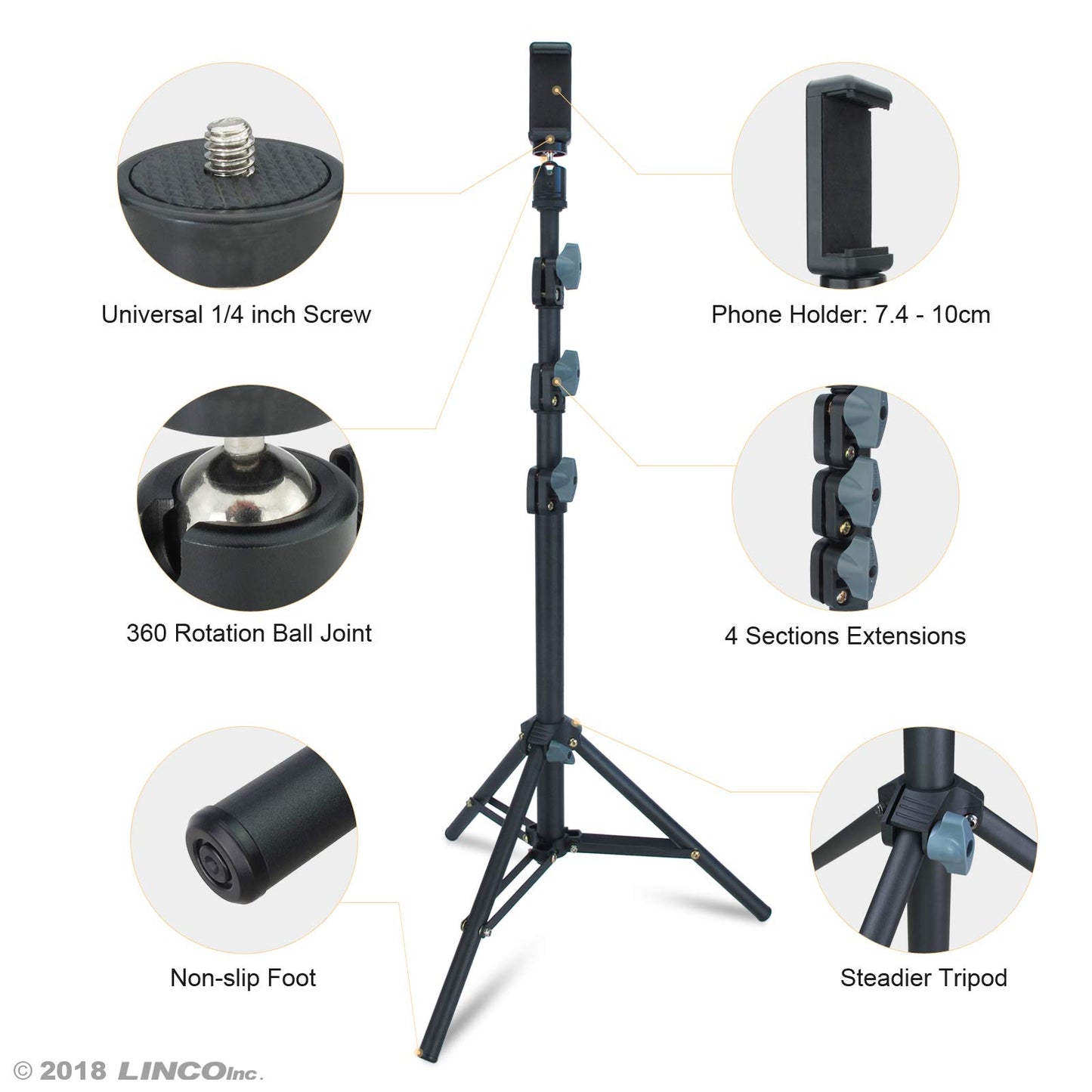 Selfie Stick & Tripod LINCO Lincostore Lightweight Portable All-in-One Phone Tripod Professional Heavy Duty with Bluetooth Wireless Remote for Apple