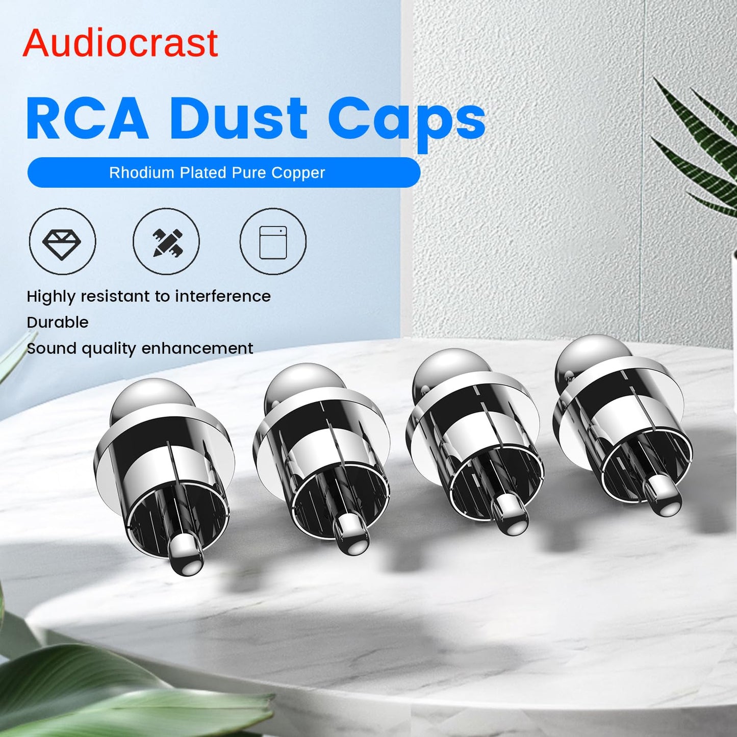 Audiocrast 10x RCA Dust Caps, Rhodium Plated Copper RCA Protective Caps RCA Noise Stopper HiFi RCA Shorting Protective Covers for RCA Chassis RCA