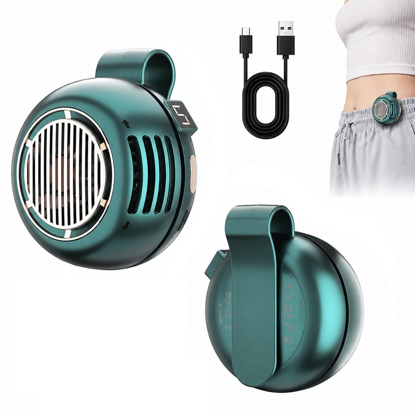 Rilvora Bryzy Fan Portable Personal, 360°Adjustable Airflow, Can be Worn on a Belt or Around the Neck, Perfect for Outdoor Activities and Travel