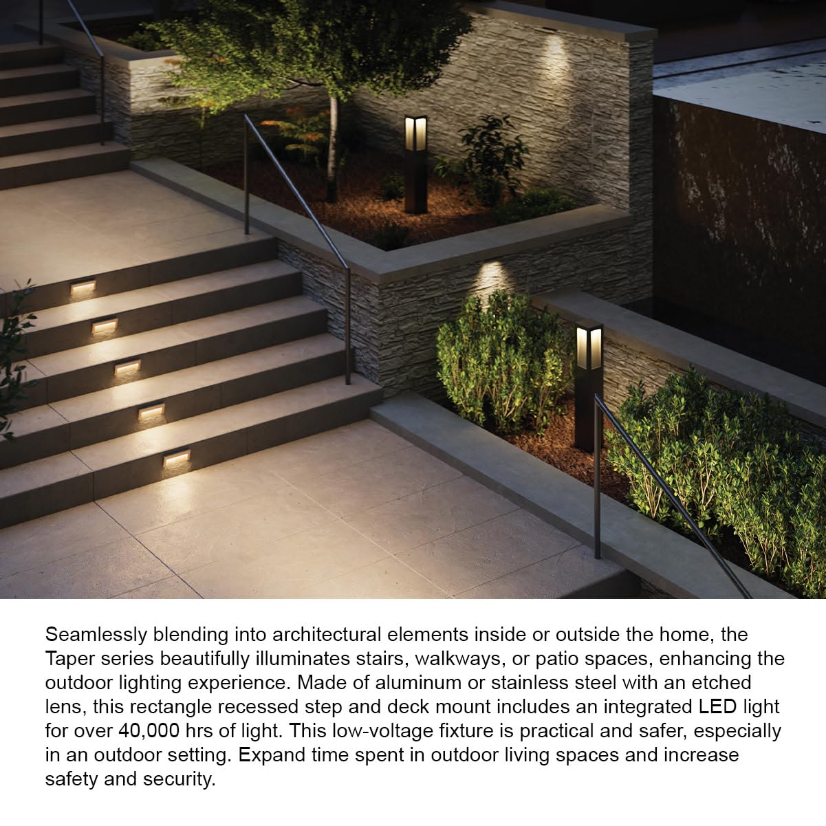 Hinkley Taper 1565BZ Wide Horizontal 12v Landscape Step Light, Aluminum, Low Voltage, Recessed Mount, Integrated LED, Safe for Wet Conditions, Bronze