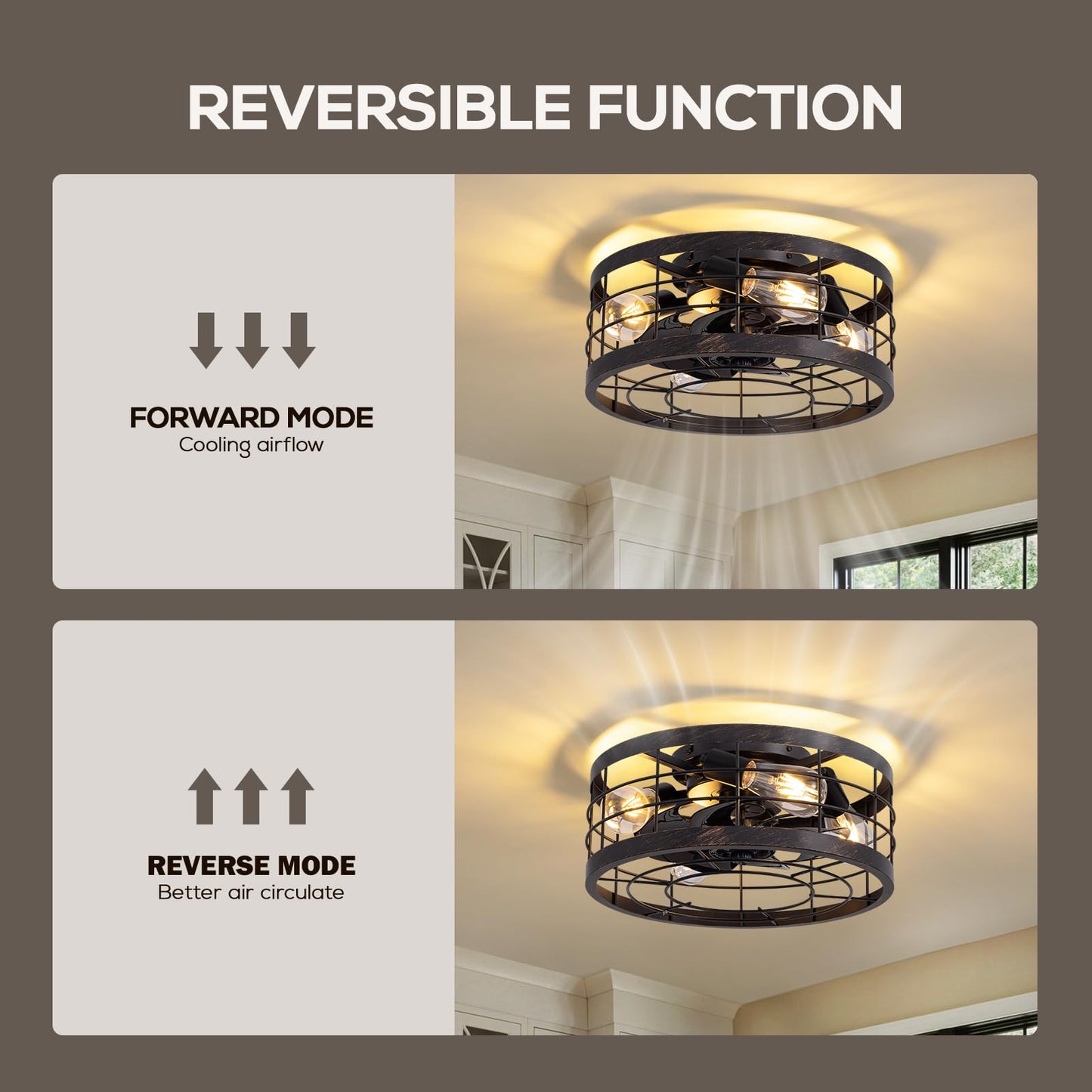 APBEAMLighting Small Caged Ceiling Fan with Light Flush Mount, 16.14''