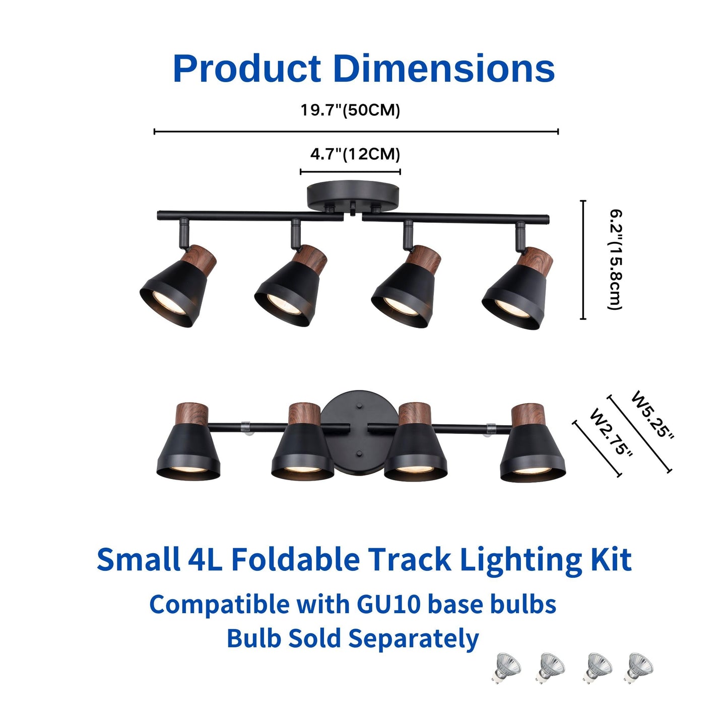 CRAFTRONOS 4 Light Modern Track Lighting Kit Black and Faux Wood Finish, Flexibly Adjustable Arm with Multi-Directional Ceiling Spotlight for Kitchen