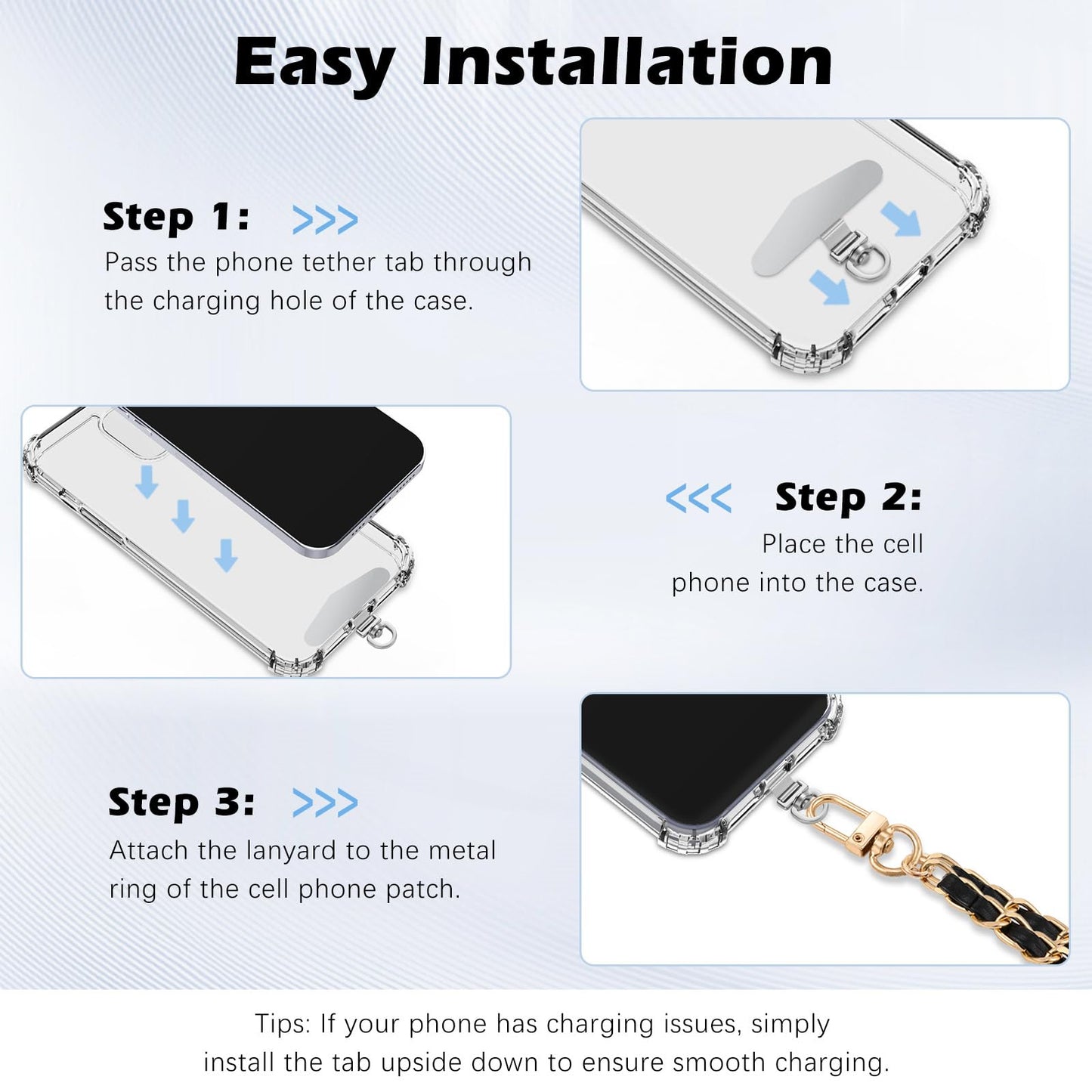 MoKo 2 Pack Metal Phone Tether Tabs, Rotatable 360° Phone Lanyard Patch, Triangle Tether Tab for Most Full Coverage Cases, Universal Cellphone Strap
