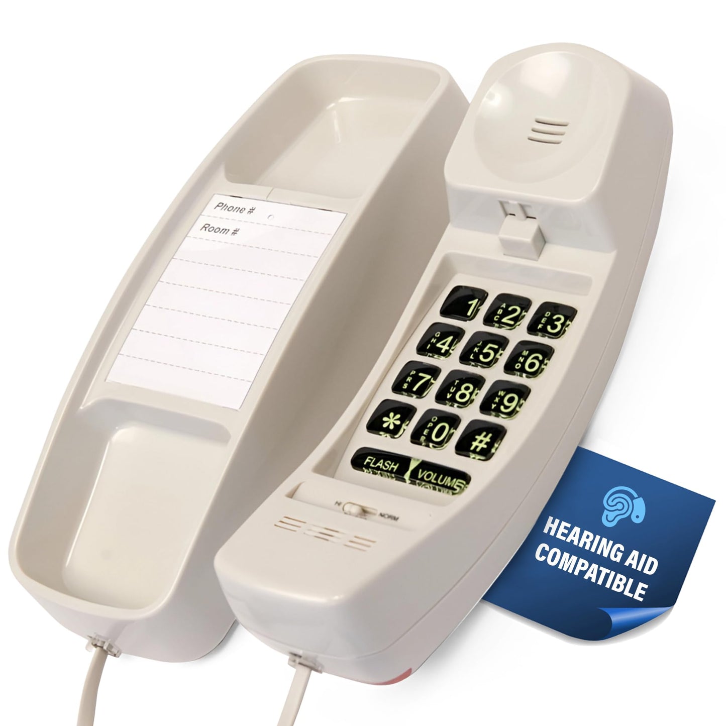 Med-Pat T1C Sleek Trimline Corded Telephone with Ring/In-Use Light Indicator - Wall-Mountable Analog Retro House Phone, Hearing Aid Compatible