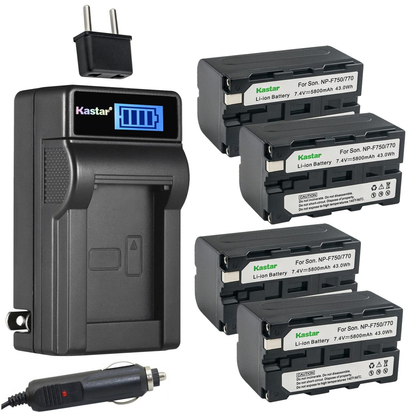 Kastar 4-Pack NP-F770 Battery and LCD AC Charger Compatible with CCD-TRV215 CCD-TRV20 CCD-TRV25 CCD-TRV26 CCD-TRV27 CCD-TRV300 CCD-TRV3000 CCD-TRV315