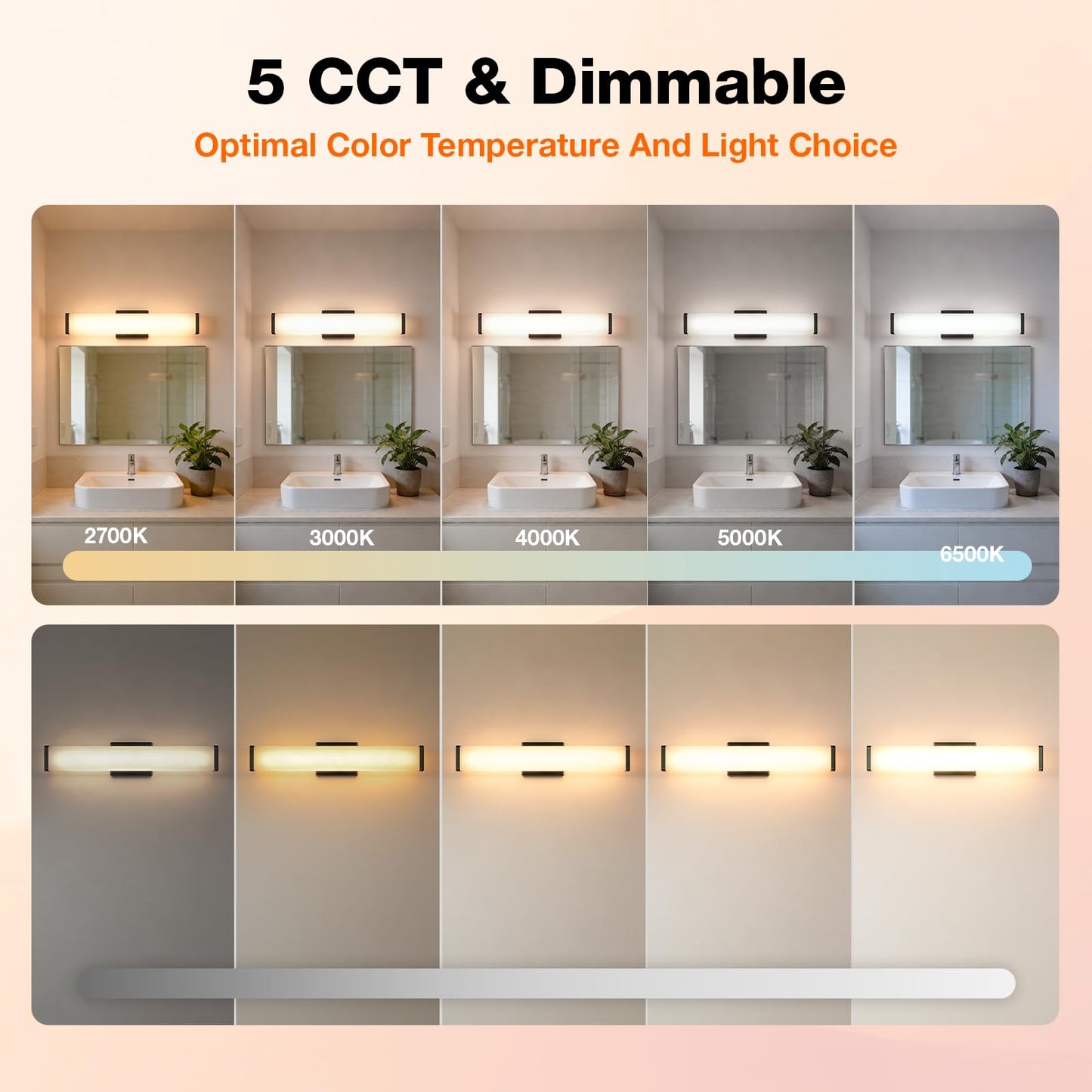 LEDVANCE Sylvania 24" Modern Vanity Lights for Bathroom, 22W, 5 Temperature Select (2700K/3000K/3500K/4000K/6000K), Dimmable, Square Shape, Black