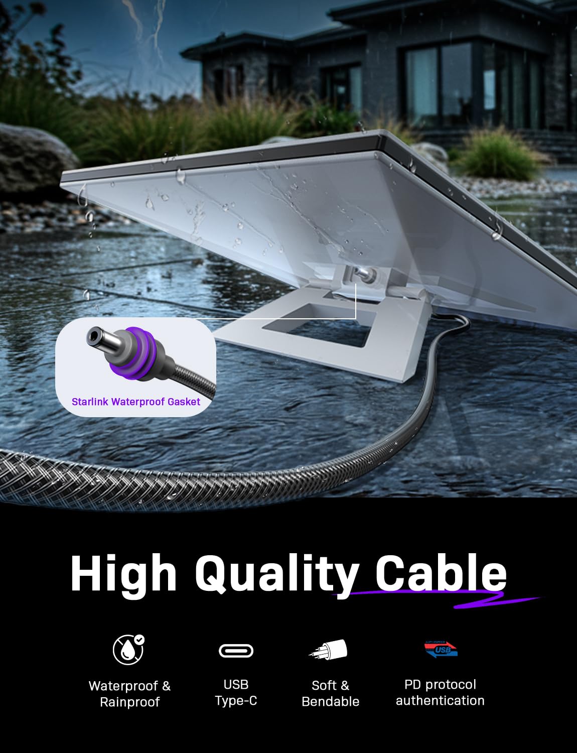LISEN Starlink Mini Cable 100W 18AWG Starlink Mini USB C Power Cable Nylon Braided Star Link Mini Power Supply, E-Marker Chip Protection, Waterproof