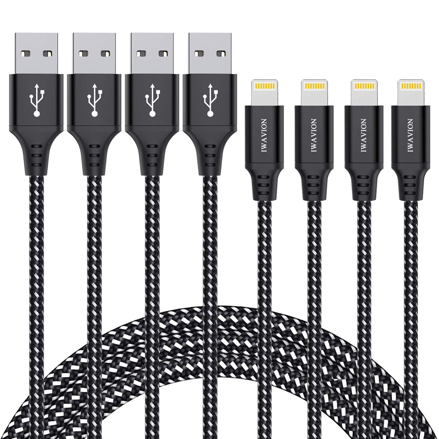 IWAVION iPhone Charger Cable, 4pack 3ft/1m Lightning Cable Nylon Braided MFi Certified iPhone Cable USB Sync Cord Fast iPhone Charging Cable…