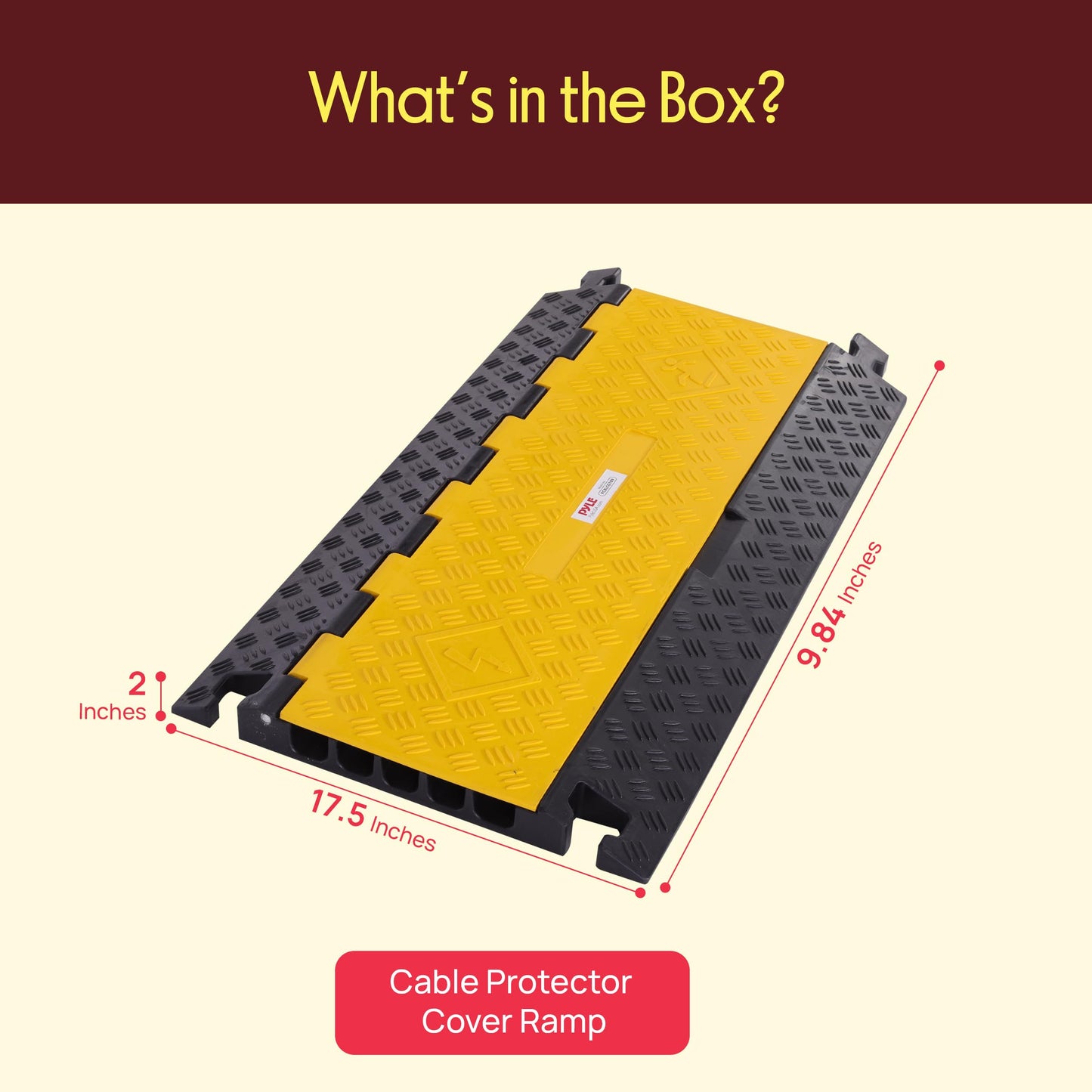 Pyle Durable Cable Protective Ramp Cover - Supports 33000lbs Five Channel Heavy Duty Cord Protection w/Flip-Open Top Cover, 31.5” x 17.5” x 1.77”