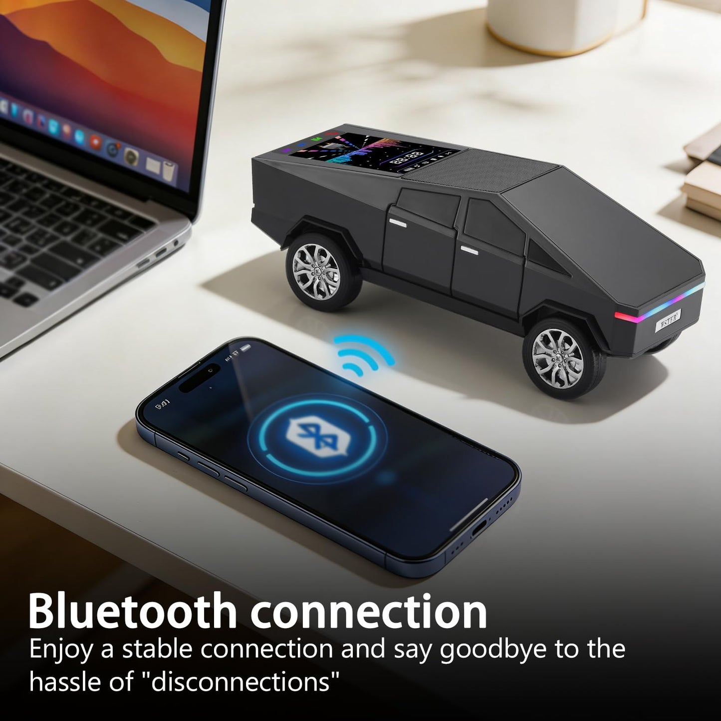 WS-580 Pickup Truck Replica Portable Bluetooth Speaker,with Display Screen,HD Sound, TWS Pairing, FM Radio,Built-in Microphone Hands-Free Calling, LED