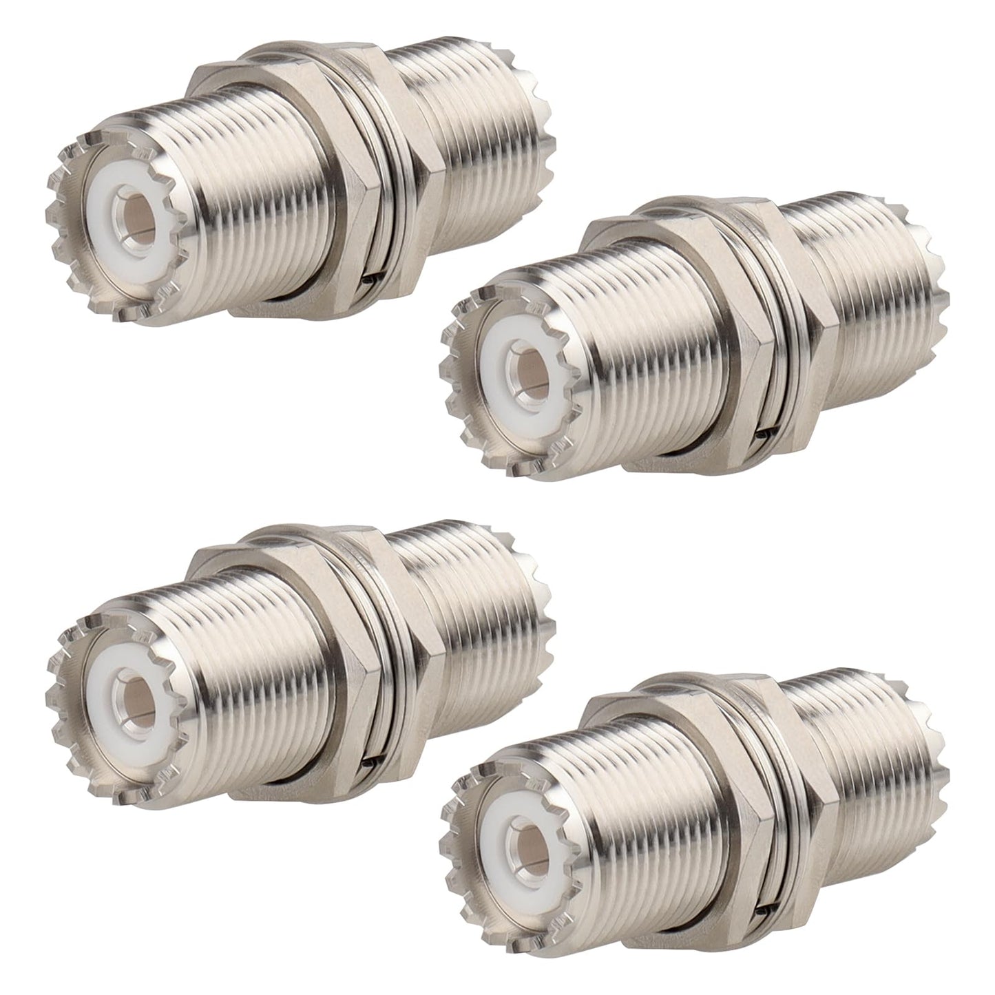 MOOKEERF 4 Pack UHF PL259 Connector Adapter UHF SO239 Female to Female Bulkhead Coax Connector 50 Ohm SO-239 PL-259 RF Coaxial Cable Adapter