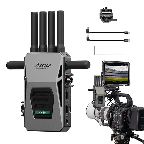 Accsoon CineView Master 4K Wireless Video Transmitter, 4K60/1080p60 2.4+5+6GHz Tri-Band 8202 ft Range 25ms Latency SDI&HDMI Video Transmission System