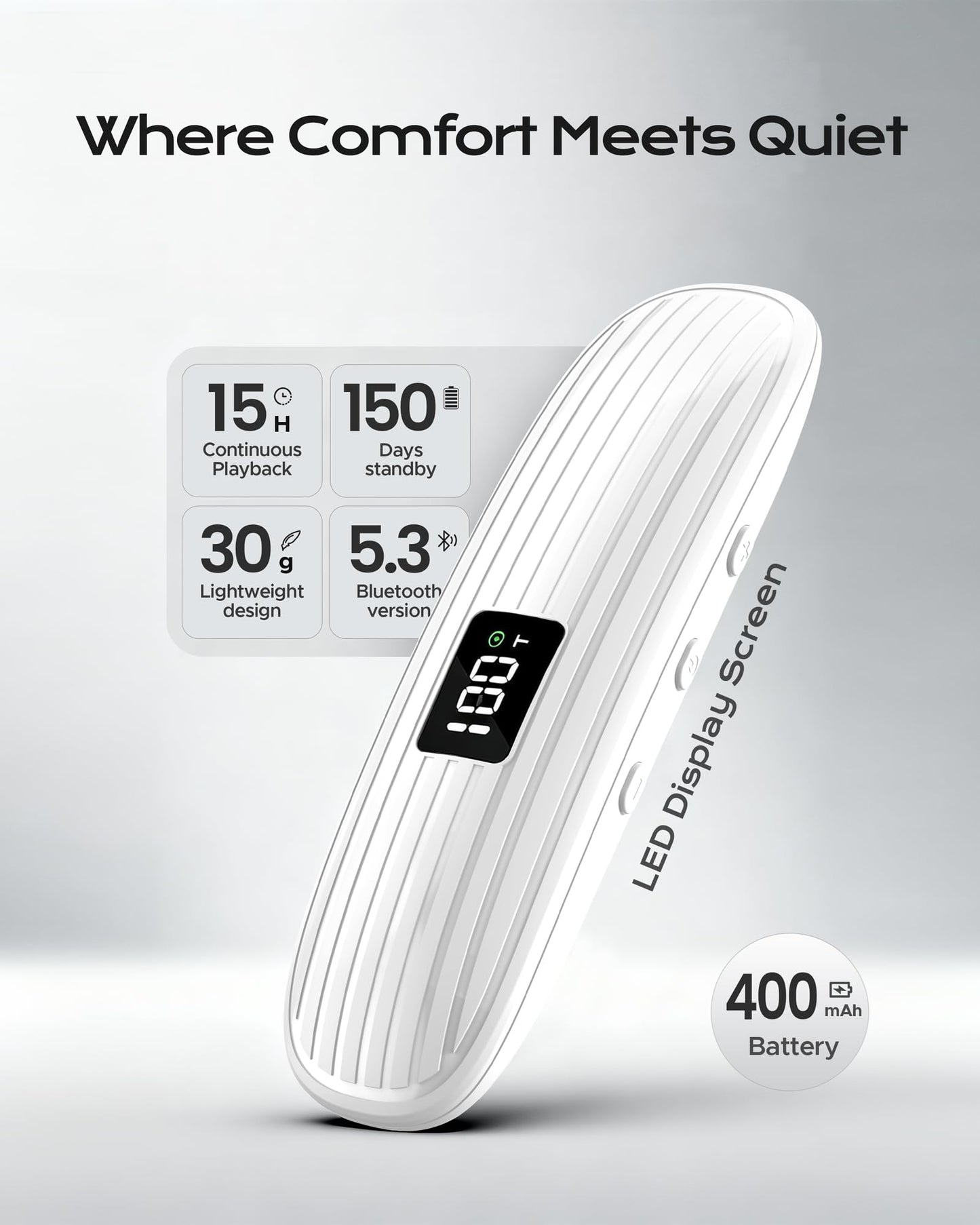 ByteWave Bone Conduction Under Pillow Sleep Speaker, Ultra-Thin Wireless Bluetooth 5.3 Mini Pillow Speaker with LED Display,TF Card,Auto-Off, Private