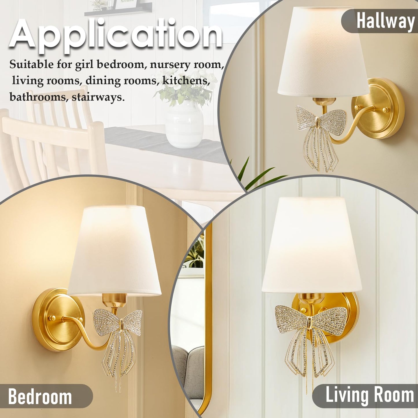 Mesuz Battery Operated Wall Sconces Lights Set of 2 Remote Control, Bow Sconces Rechargeable Battery Powered Bow Lamps Dimmable LED 2700K-6000K 16