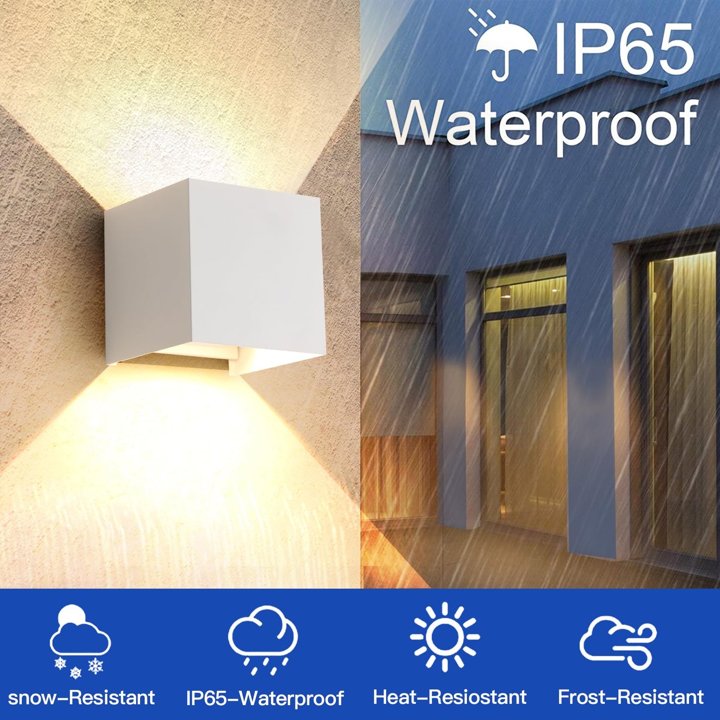 YCZM 2 Pack 3-Color Adjustable Modern Outdoor Wall Lights, 15W Square LED Exterior Wall Sconce, Up and Down Lighting Fixtures, IP65 Waterproof