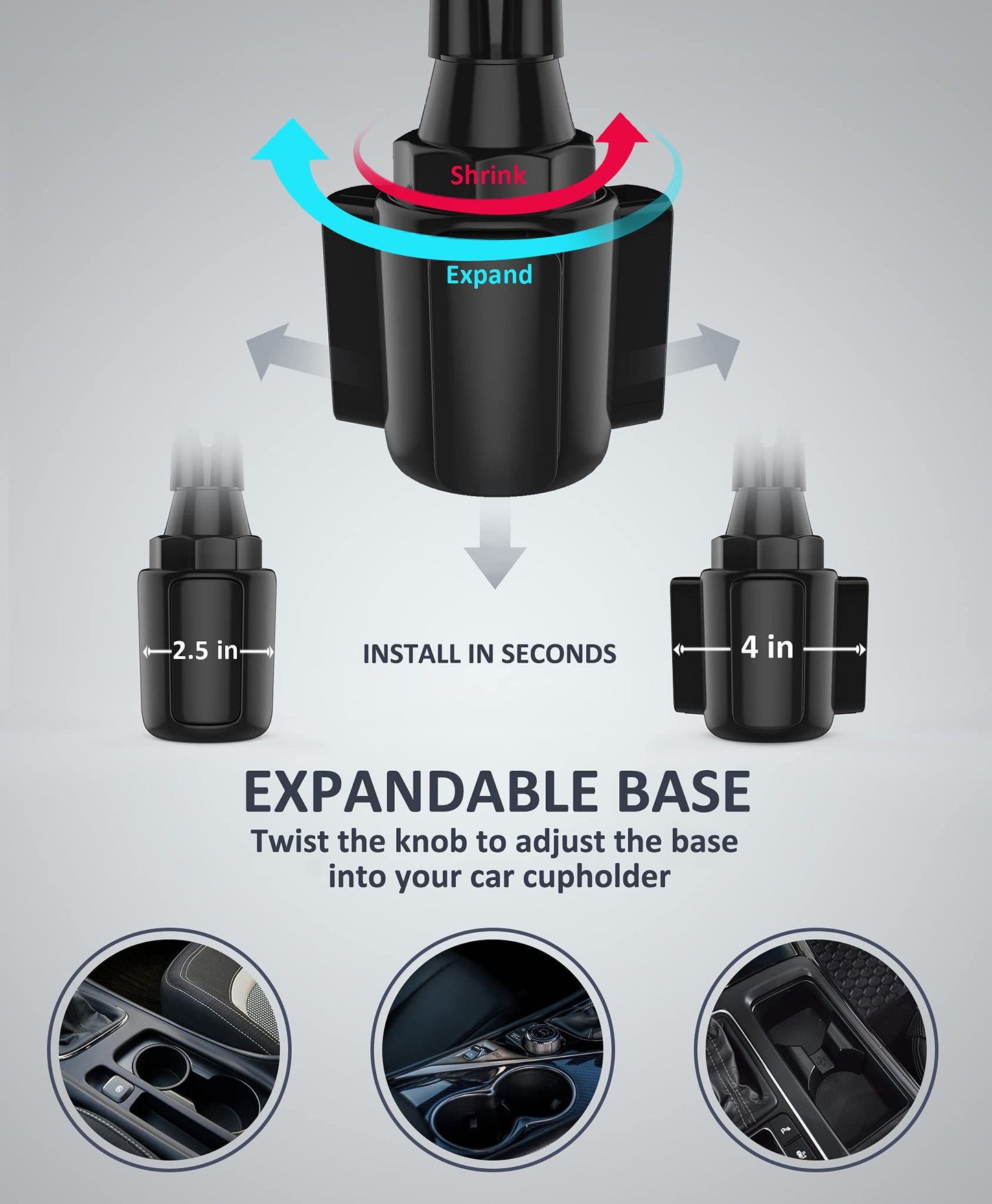 CAVIANA Dual Phone Holder for Car Cup Holder - Long Flexible Neck, 360° Rotatable Car Phone Mount - Adjustable Cell Cup Holder, Universal Size Fits 2