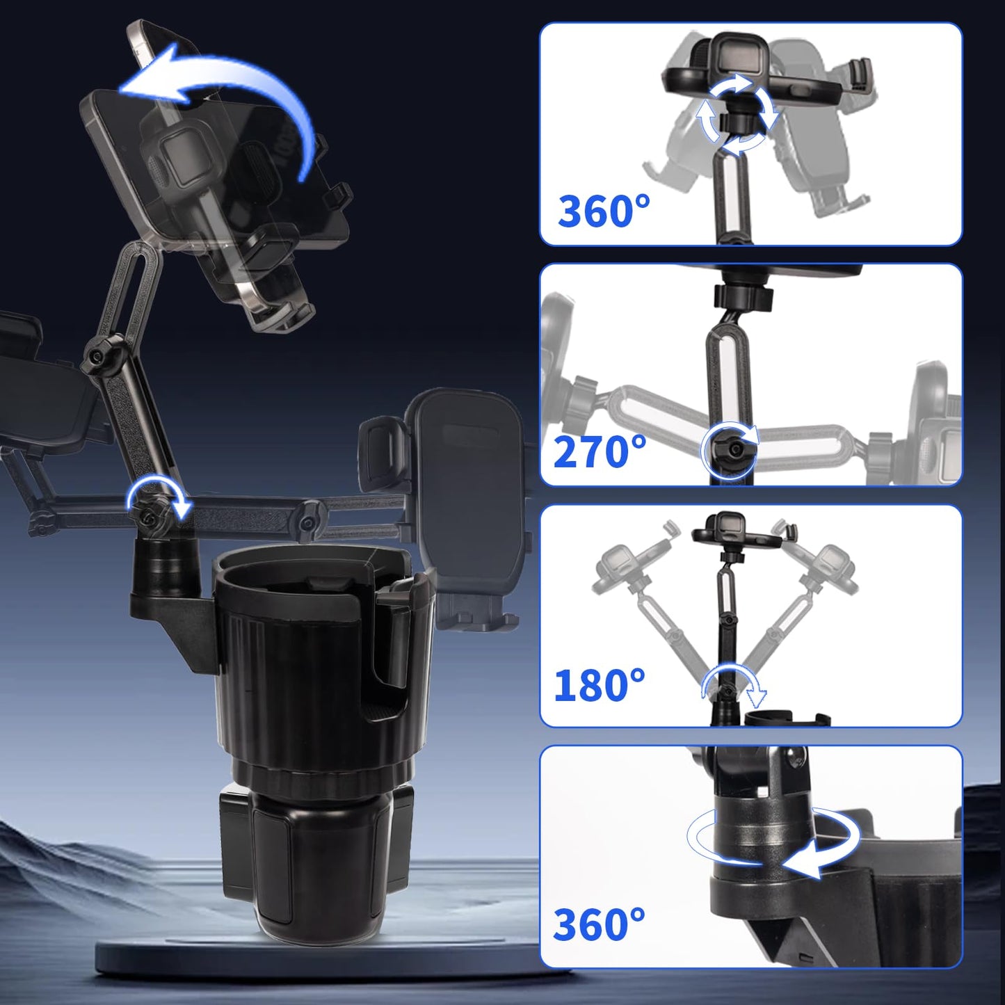 YUHENG Upgraded Cup Holder Phone Mount for Car - Permanent Screw-Fixed Base (No Wobble), Offset Space-Saving Design,Universal Adjustable Cell Phone